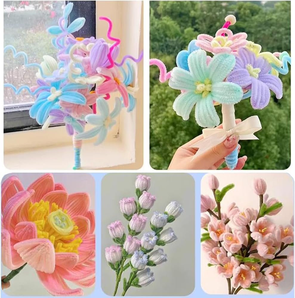 Green Pipe Cleaners, 100 Pieces Chenille Stems Craft, 12 Inch Long Fluffy Pipe Cleaners for Creative DIY Art Craft Projects, Home Decoration Supplies (6 Mm X 30 Cm, Green Series-4 Colors) - Blue Serie-200Pcs image number 7