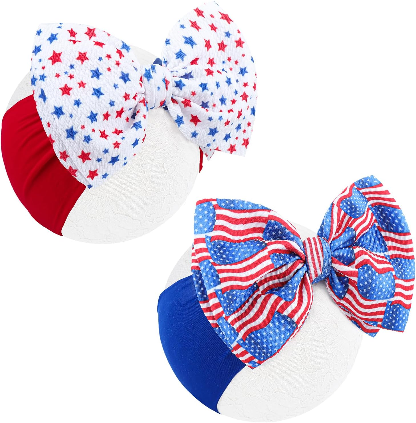 6'' Large Baby Bow Headbands for Girls Waffle Tied Bow Hairbands Handmade Ctue Red Love Heart Head Wraps Hair Accessories for Girls Infant Toddlers Kids 2Pcs