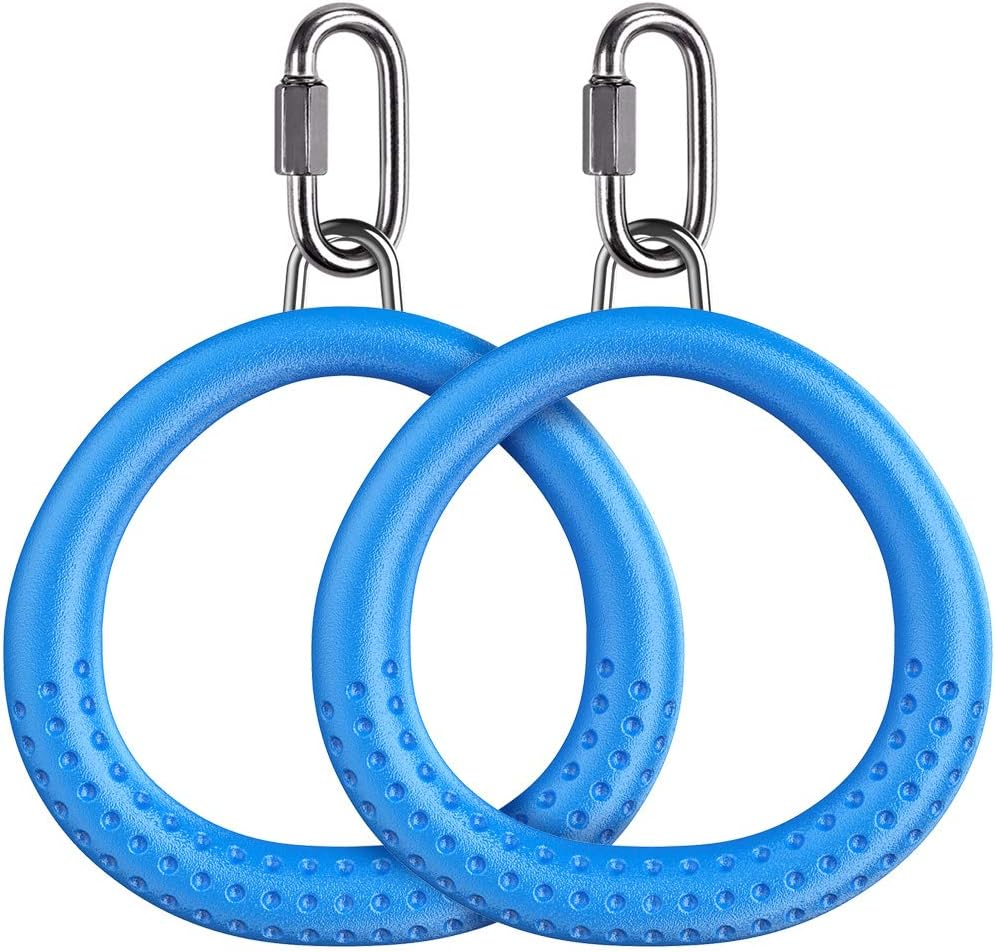 Dolibest 2PCS round Trapeze Swing Bar Rings with Carabiners, Swingset Accessories Outdoor for Ninja Swing Set Accessories Monkey Ring, Obstacle Ring Swing Toys Set for Kids Black