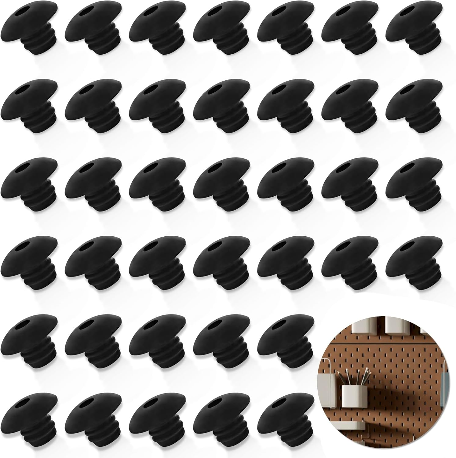 100 Pcs Peg Board Hooks, Pegboard Hook Locks Clips Fit for 1/4 Inch Peg Board Push Pin Tool Organizer Peg Locks round Holes for Stopping Hooks from Falling off (Black) image number 4