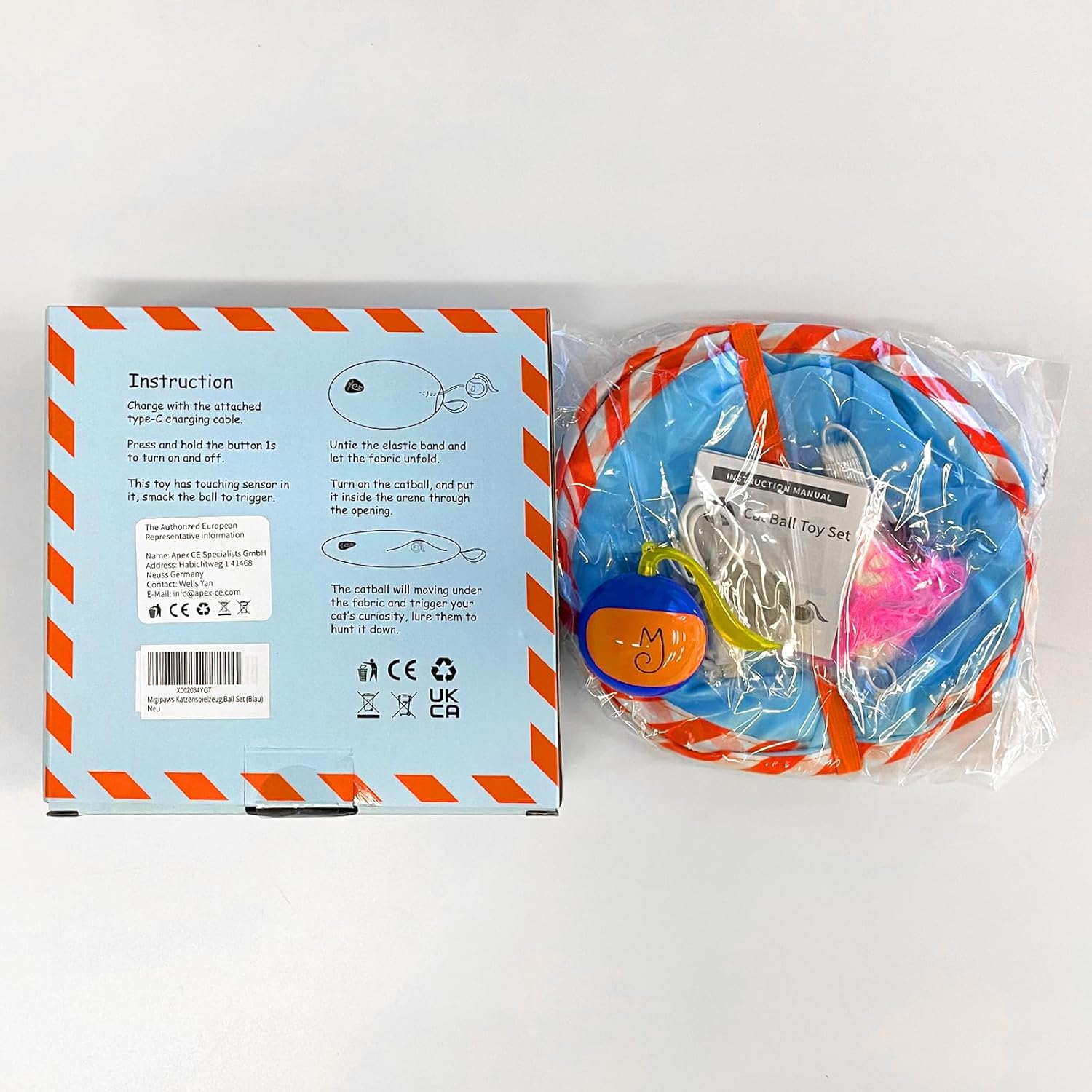 Migipaws Interactive Cat Toy Set, Fun Tracker, Electric Moving Ball Hides in Bag, Enjoy Hunting Fun (Blue) image number 4