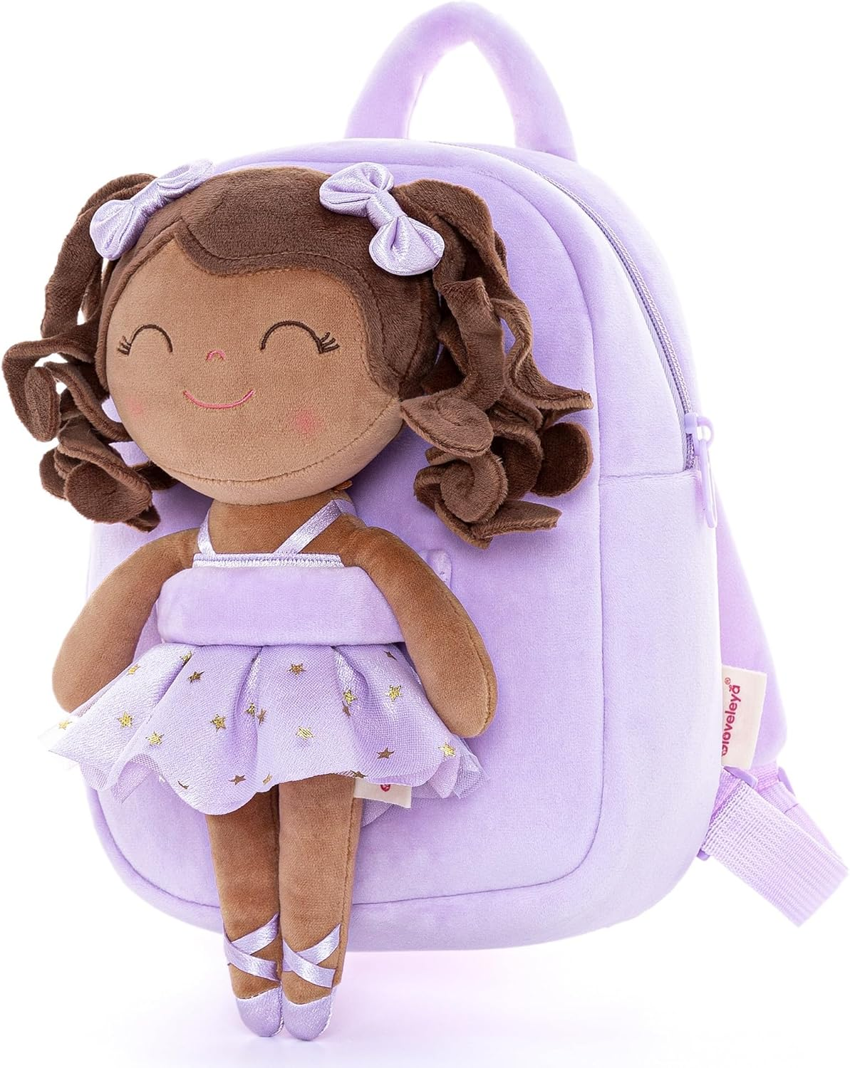 Gloveleya Toddler Backpack Baby Girl Gifts Curly Hair Plush Figures Dress Backpack Kids Backpack Curly Hair Spring Girl Fruit Section-Orange 9Inches - A005 Grapes Backpack image number 6