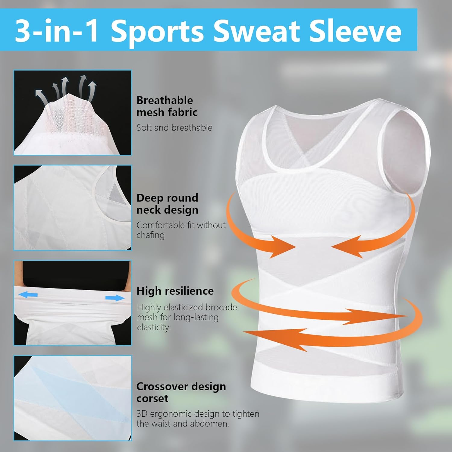 Feimvbe 2 Pieces Compression Shirt for Men Mesh Vest Sleeveless Tank Tops Men Shirt Mens Shapewear Tight Tummy Control Vest Slimming Vest image number 1