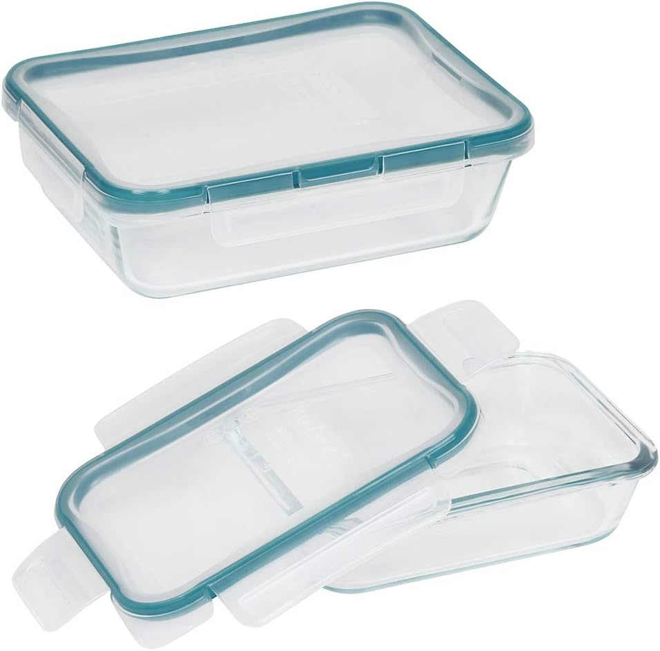 Snapware Total Solution 4-Piece Rectangle Food Storage Container Set &ndash; Durable Pyrex Glass with Tab Locking Lids for Secure Storage &ndash; Clear, 470Ml & 1.5 Litre Capacity image number 2