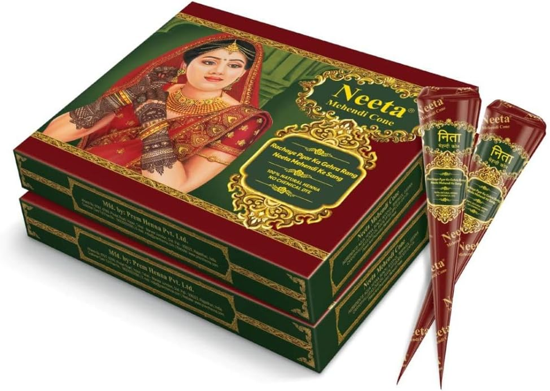 Neeta Mehendi Cone Body Art All Natural Herbal Pure Henna past (Pack of 24 Pieces) Pack of 2 image number 1