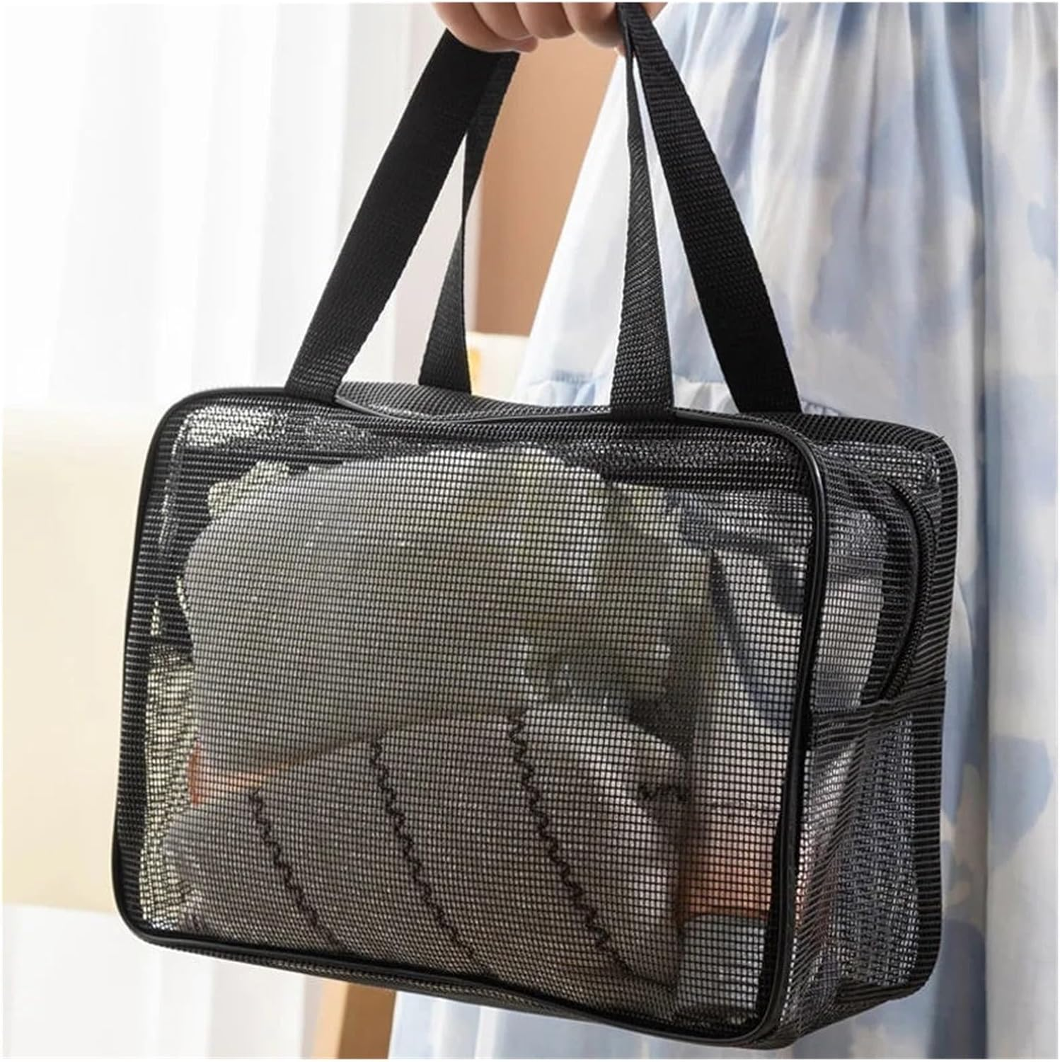Mesh Shower Caddy Bag with Handle &ndash; Portable Quick Dry Toiletry Organizer for Dorm, Bathroom, Gym, Camping & Travel Essentials(Black,Large)
