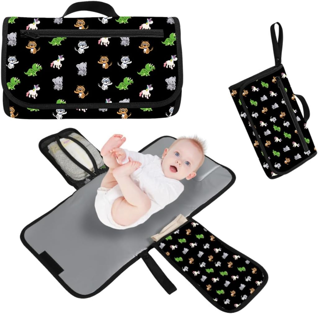 Changing Pad and Nappy Bag Set - Easy to Use - Sleek Waterproof Design - Fits in Back Packs, Prams Etc Easily - Portable Newborn Baby Care Essentials (Black) - Black image number 5