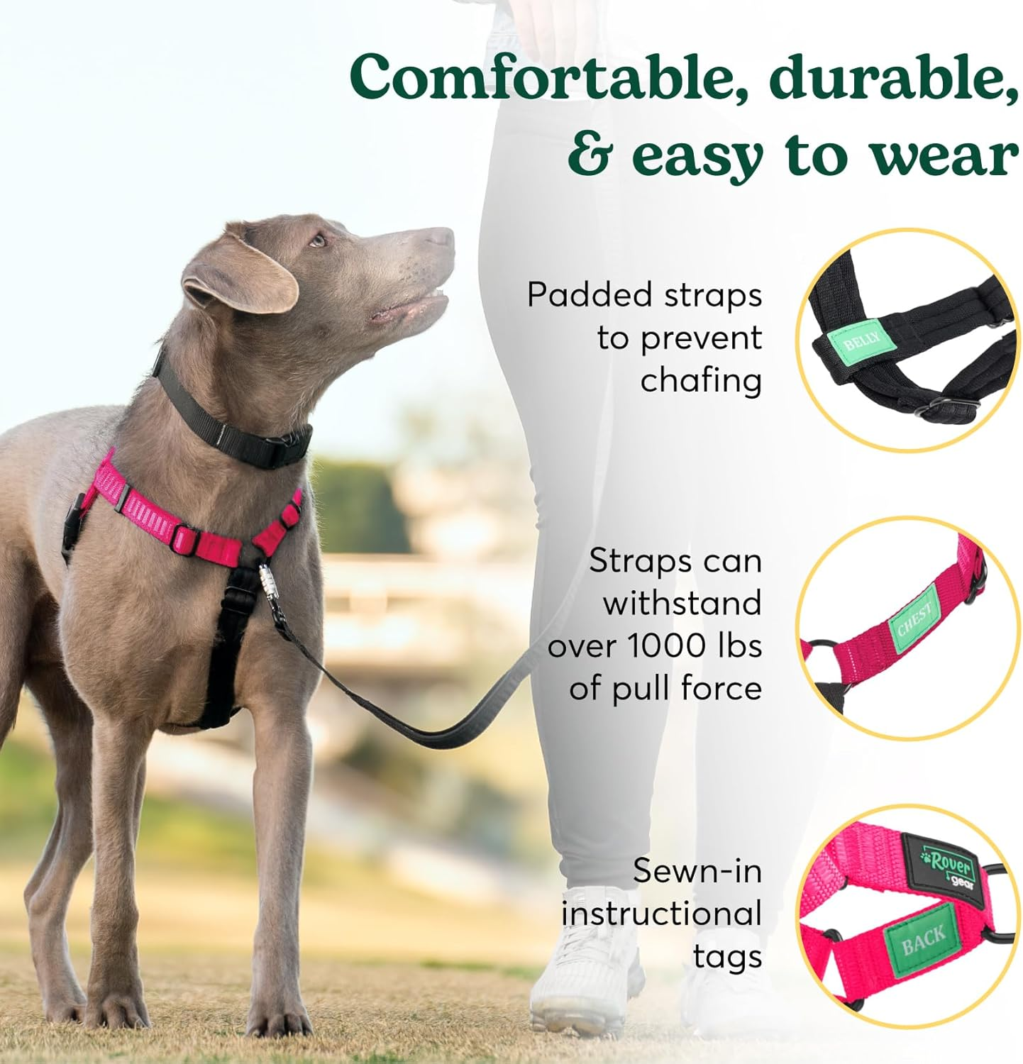 Rover Gear Better Walk No-Pull Dog Harness, Hot Pink, X-Large &ndash; Stay in Control with Adjustable, Comfortable, Easy to Wear, Durable Dog Harness &ndash; Ideal for Extra Large Dogs 70-130+ Lb image number 5