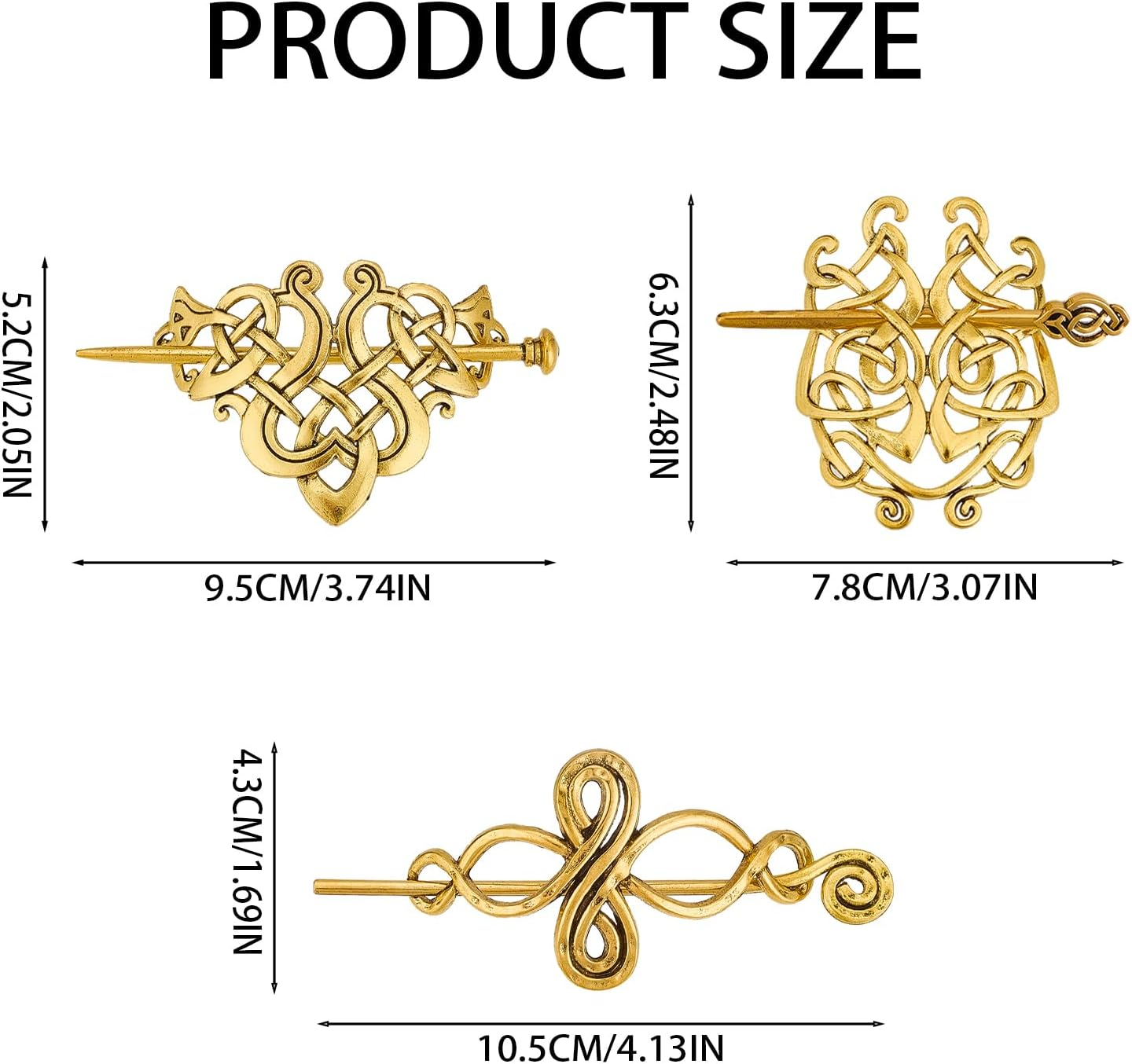 NICENEEDED 3 PCS Vintage Viking Celtic Shawl Hairpins, Crossed Knots Barrette Spiral Crocheted Hair Clips, Retro Ancient Gold Hair Accessories for Women Scarf Sweater image number 1