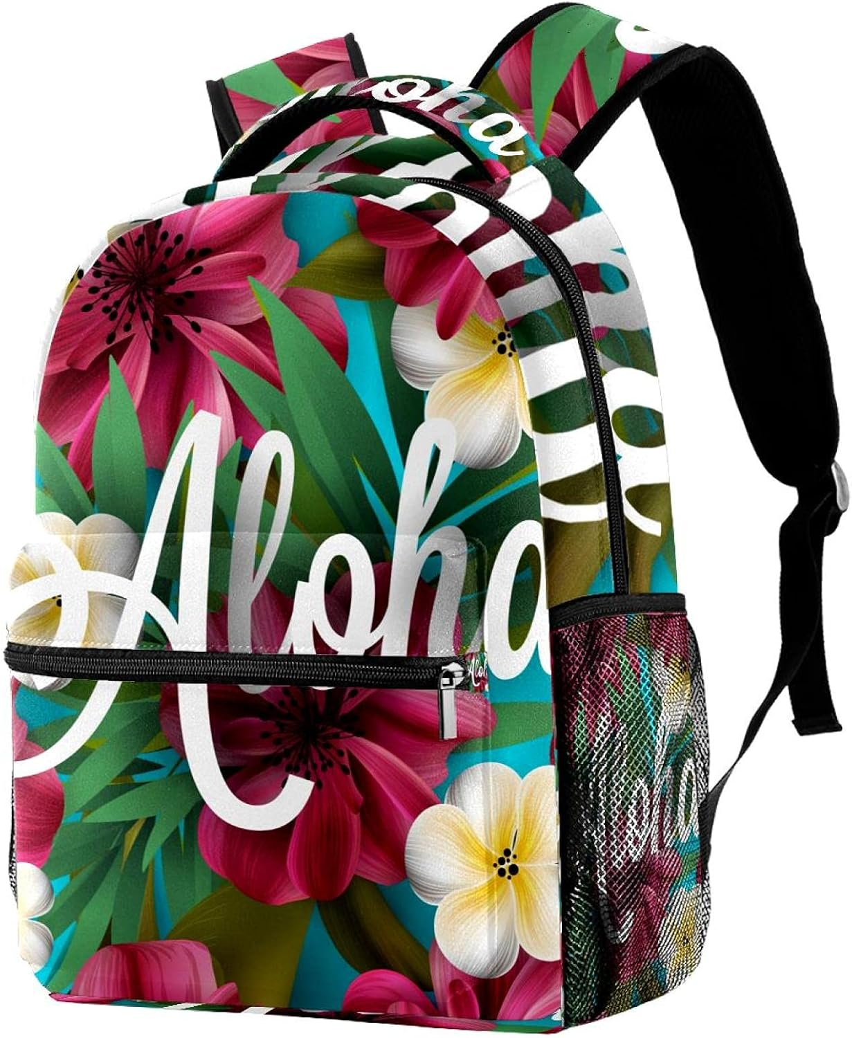 Hibiscus Pink Lily Orchid Plumeria Flowers Palm Leaf Backpack Students Shoulder Bags Travel Bag College School Tote Backpacks image number 5