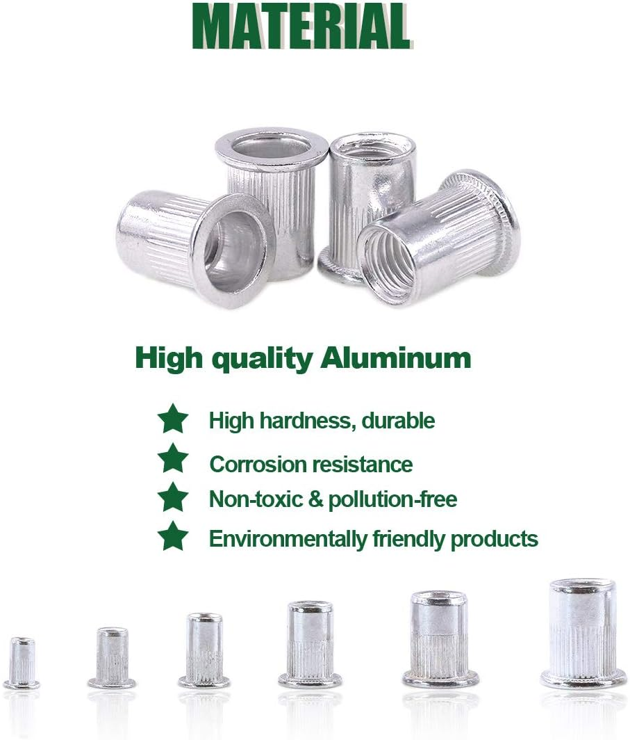 Keadic 210Pcs Metric Aluminum Rivet Nut Flat Head Threaded Insert Nutsert Assortment Kit - M3 M4 M5 M6 M8 M10 image number 2
