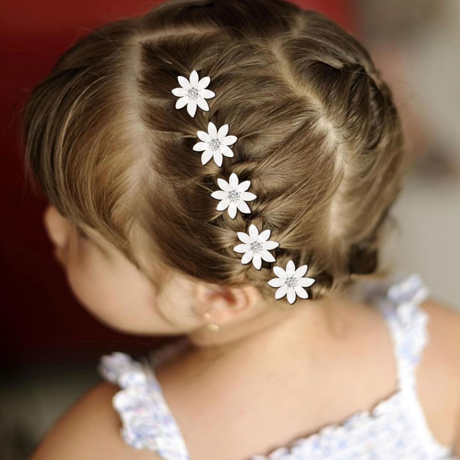 Mezrkuwr Pack of 10 White Mini Flowers Hair Clips with Rhinestones, Eight Leaf Flower Hairpins, Decorative Hair Clips, Wedding Hair Clips, Flower Hair Accessories image number 6