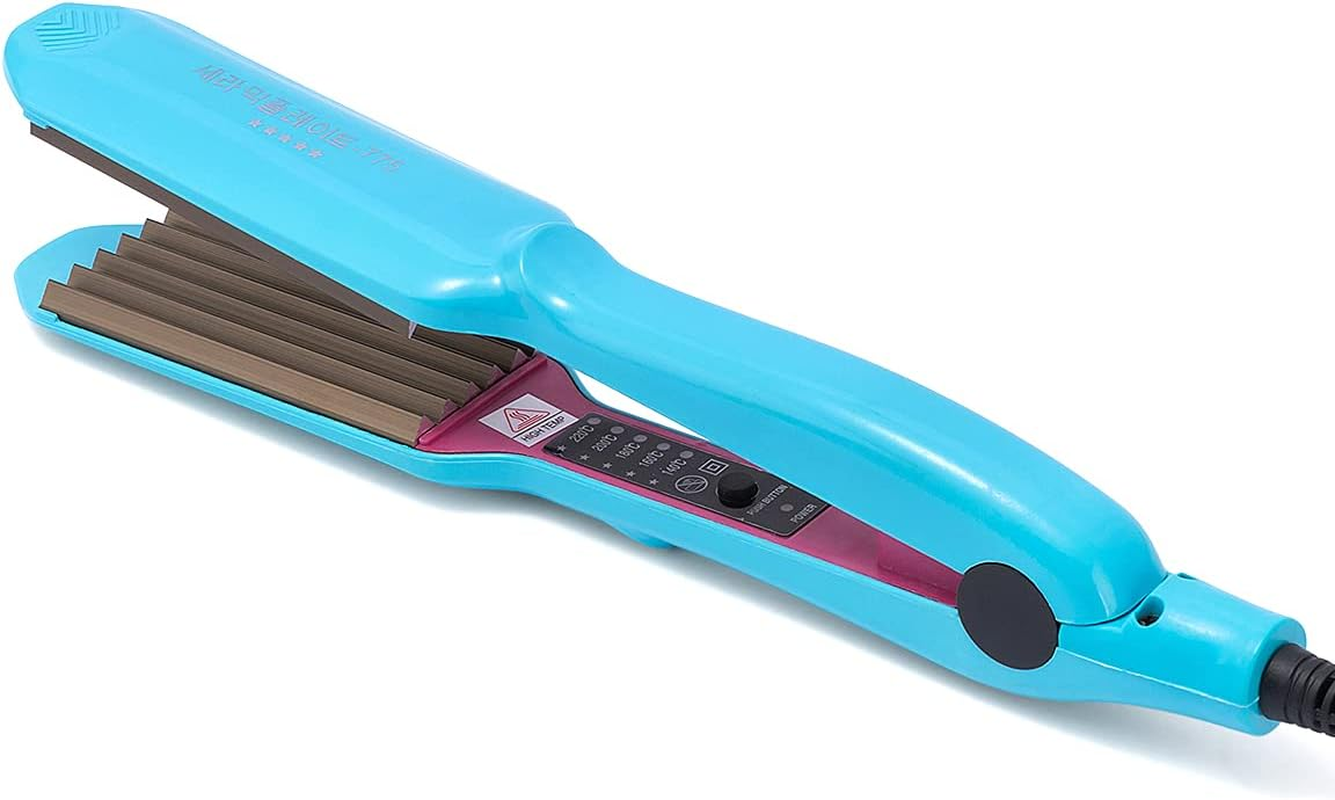Corrugated Iron Crimped Hair Waving Iron Electric Hair Crimper Curler Irons Beauty Styling Tools Dry & Wet Use with Temperature Control (Blue) image number 6