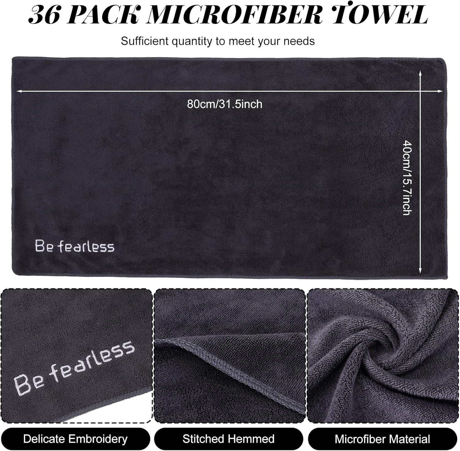 Newwiee 36 Pcs Microfiber Gym Towels for Exercise Fitness Bulk 32 X 16 Inch Soft Quick-Drying Sweat Absorbent Yoga Towel for Women Men Be Fearless Sport Towel for Cycling, Swimming, Workout, Camping image number 2