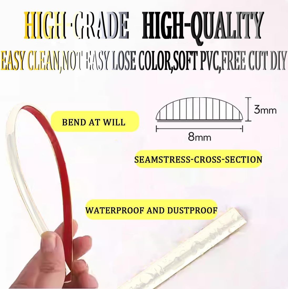 White Self Adhesive 3D Wall Edging Strip Peel and Stick Trim Seam Wall Sticker Decor Tape Decorative for Ceiling/Corner/Mirror/Furniture/Door/Wardrobe/Home and Auto Decor (0.8CM*5M/0.31IN*16.4FT) image number 1