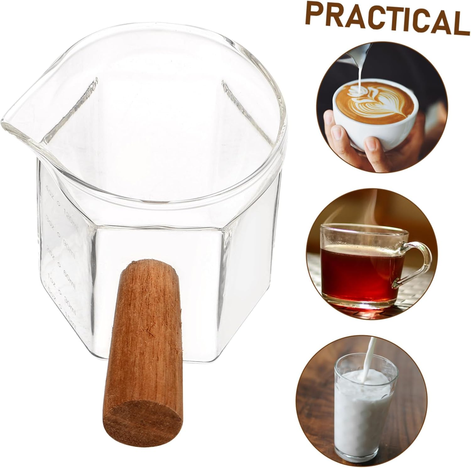 ABOOFAN Glass Milk Measuring Cup for Espresso Scale for Home Coffee Brewing and Milk Frothing image number 3