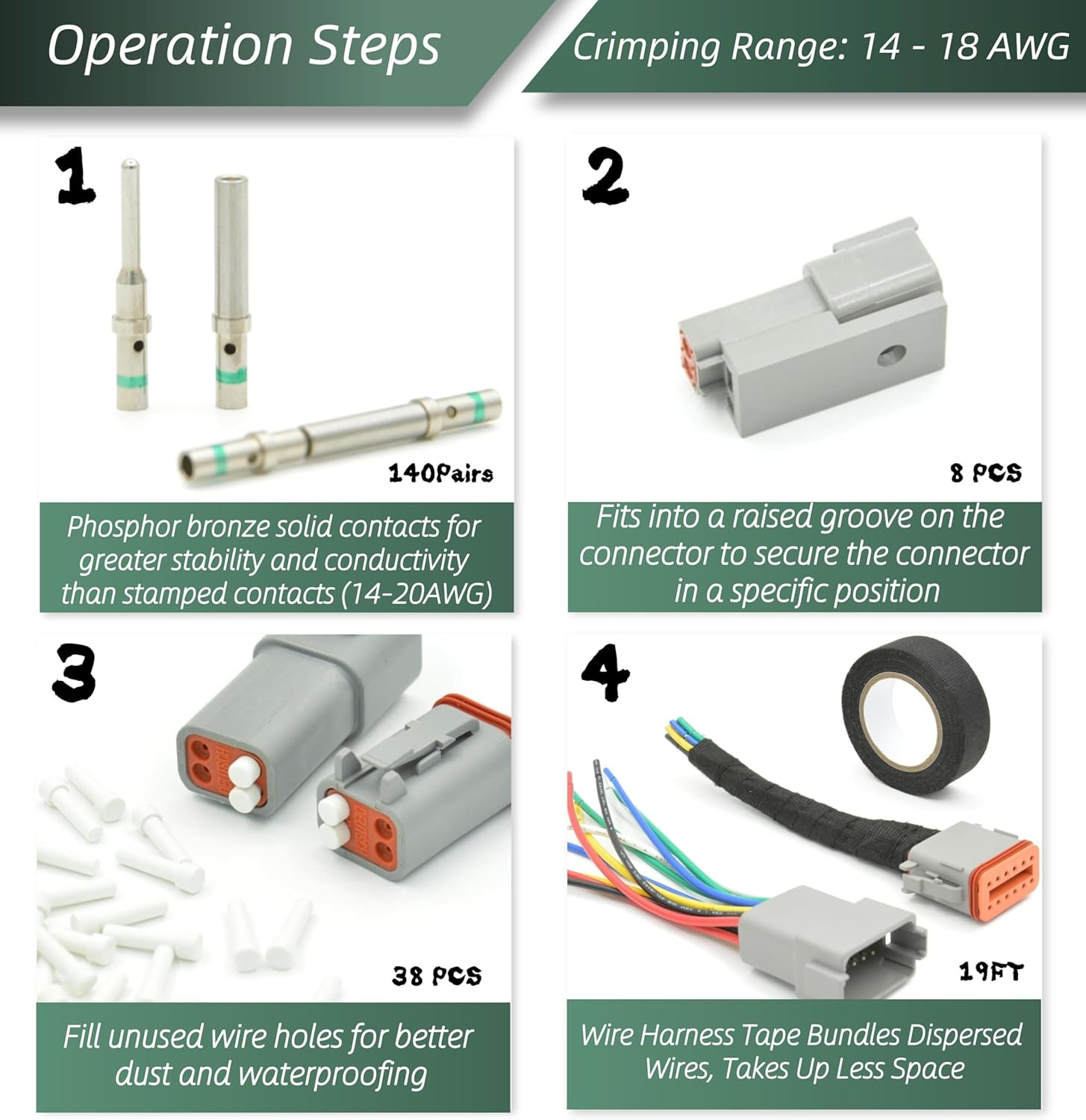 482 PCS DT Deustch Connector Kit, 2 3 4 6 8 12 Pin Waterproof Automotive Electrical Connectors, Including Deutsch Crimping Tool, Removal Tool, 16# Solid Contacts image number 1