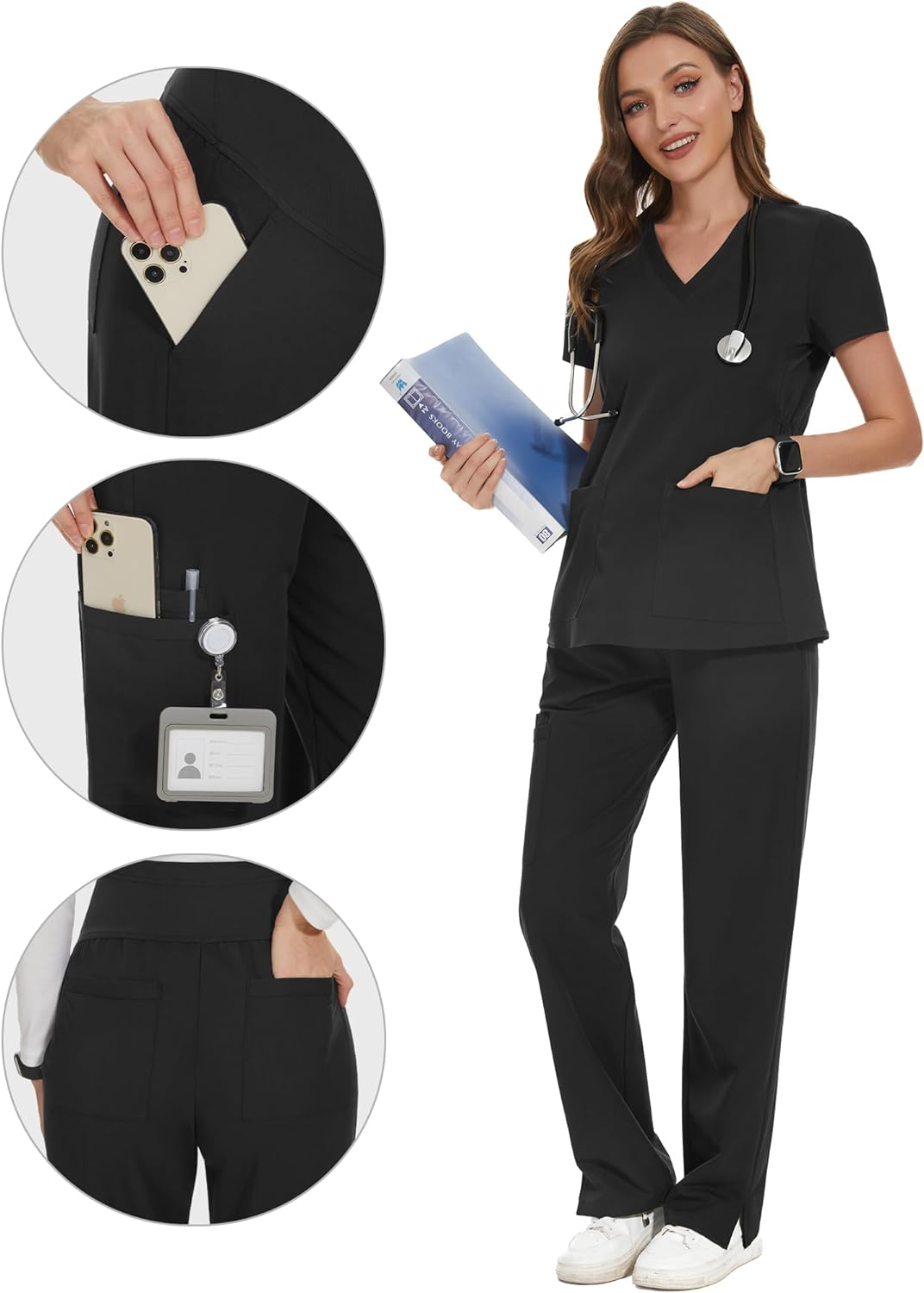 POSHGLAM Women'S Maternity Scrubs Pant Workwear Casual Cargo Pregnancy Pants, S-XXL image number 4