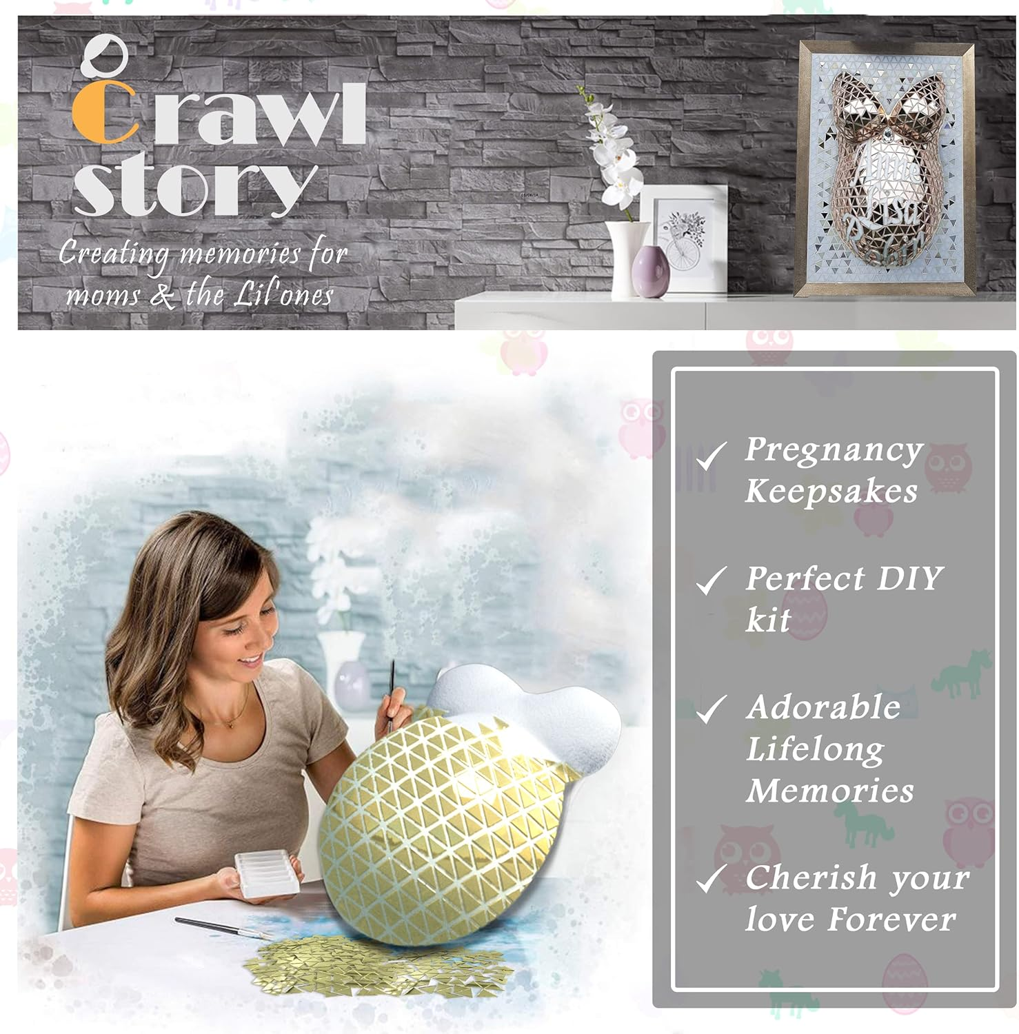 Crawl Story Belly Cast Kit Pregnancy-Baby Casting Kit | with 5-Plaster Cloth Roll, Hanging Hardware & Decorative Items| Perfect Baby Shower & Pregnancy Gifts|Pregnancy Belly Casting Kit Baby Bump Cast