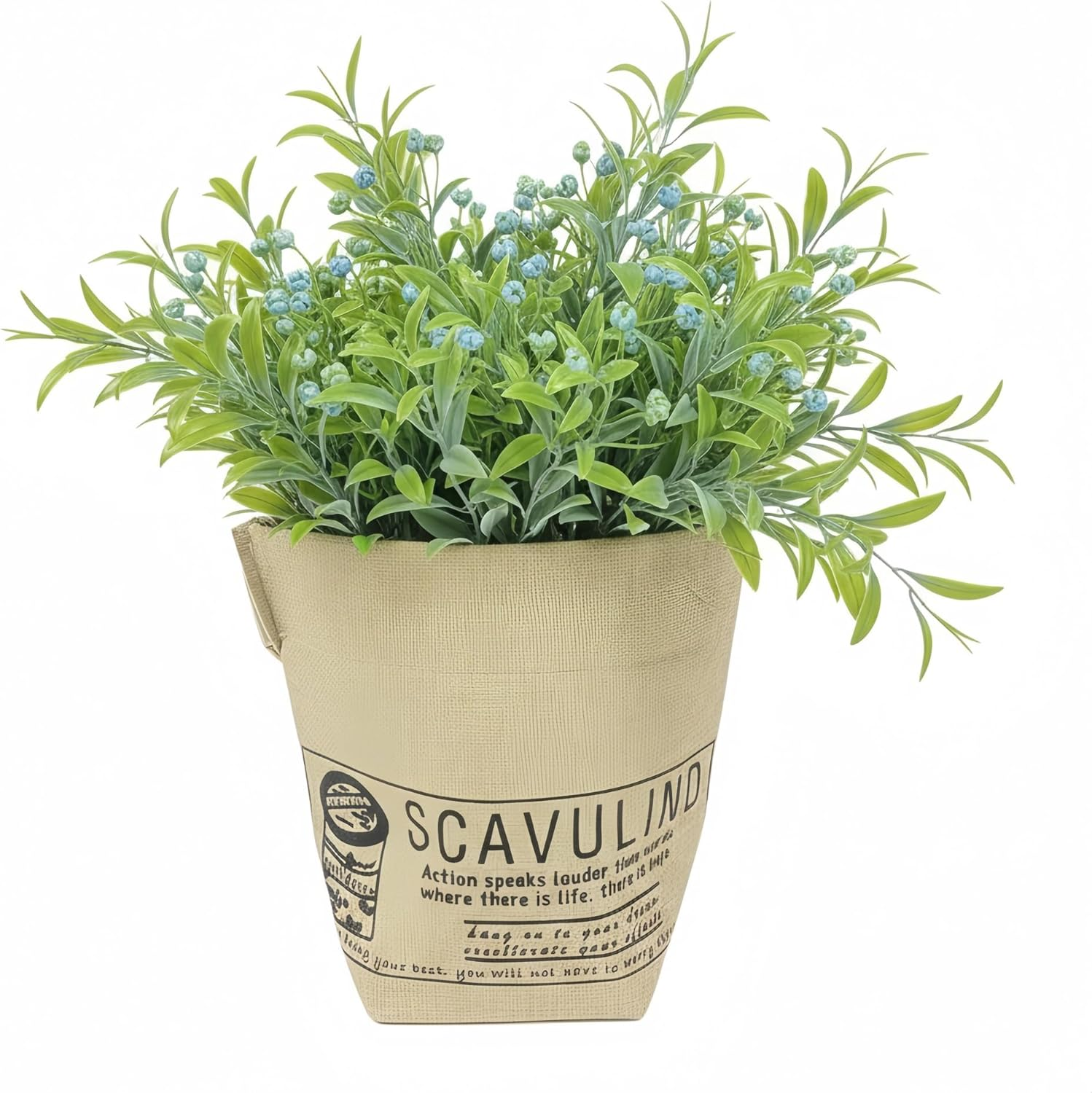 N&zwnj;Oristyle White Artificial Flowers with Burlap Bag &ndash; Subtle Sheen Small Potted Fake Plastic Baby'S Breath Flowers 6-Pack for Spring Summer Home Indoor Table Wedding Outdoor Porch Garden Decor