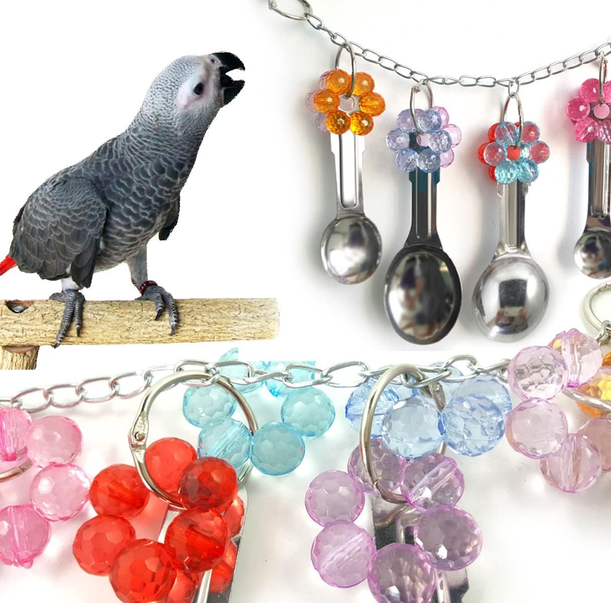 Yamibobo Bird Toy Bird Parrot Toy Spoon, Colorful Stainless Steel and Acrylic Cage D&eacute;cor, Beak Conditioner for Birds with Soft Beaks, Good for Bird'S Mental and Physical Health image number 5
