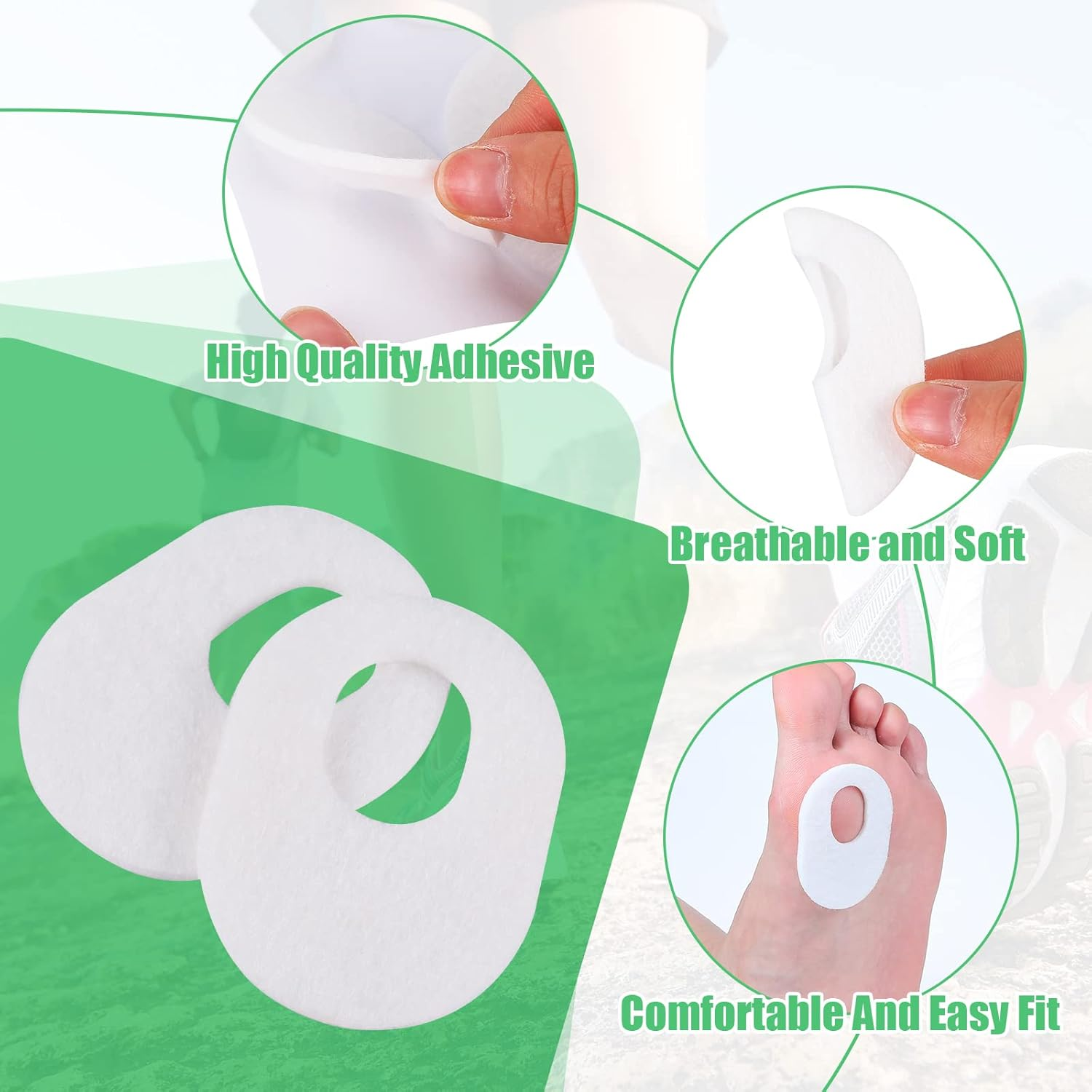 WILLBOND 60 Pcs Soft Felt Callus Oval Shape Corn Pads for Bottom of Foot Adhesive Foot Corn Pads for Men and Women Feet Toes Heel Pain Relief, White image number 3