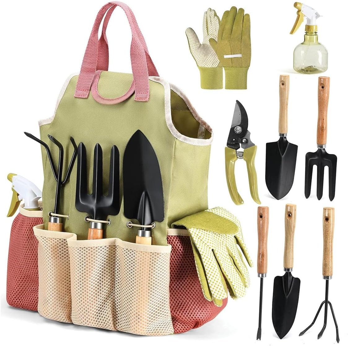 Complete Garden Tool Kit Comes with Bag & Gloves,Garden Tool Set with Spray-Bottle Indoors & Outdoors - Durable Garden Tools Set Ideal Tool Kit Gifts for Women & Men, Set of 10 image number 1