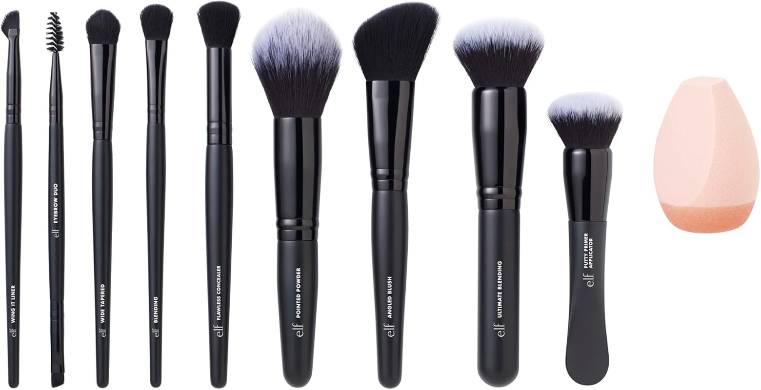 E.L.F. Ten Out of Ten Brush Set, 10 Piece Brush Kit, Brushes for Face Makeup, Eyes, Brows & More, Made with Synthetic Bristles, Vegan & Cruelty-Free image number 2