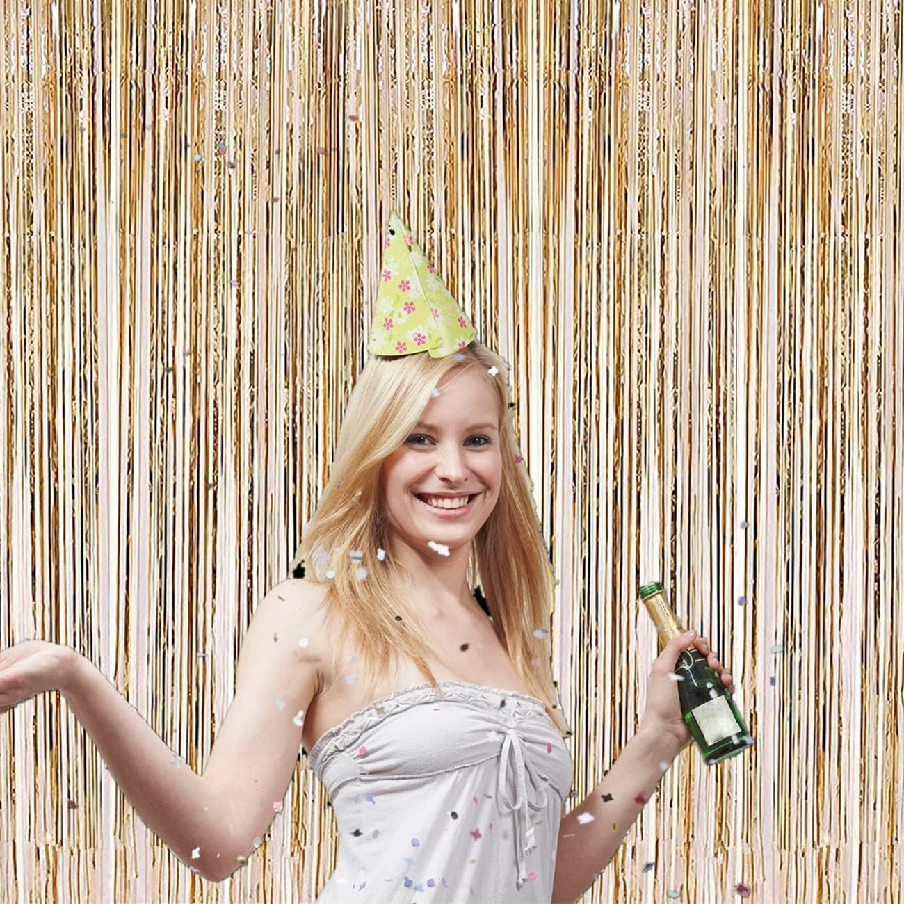 2 Pack Photo Booth Backdrop Foil Curtain Tinsel Backdrop 3.3Ft X 9.9Ft,For Halloween Party, Birthday, Wedding, Graduation, Halloween,Wizard Decorations (Champagne Gold) image number 2