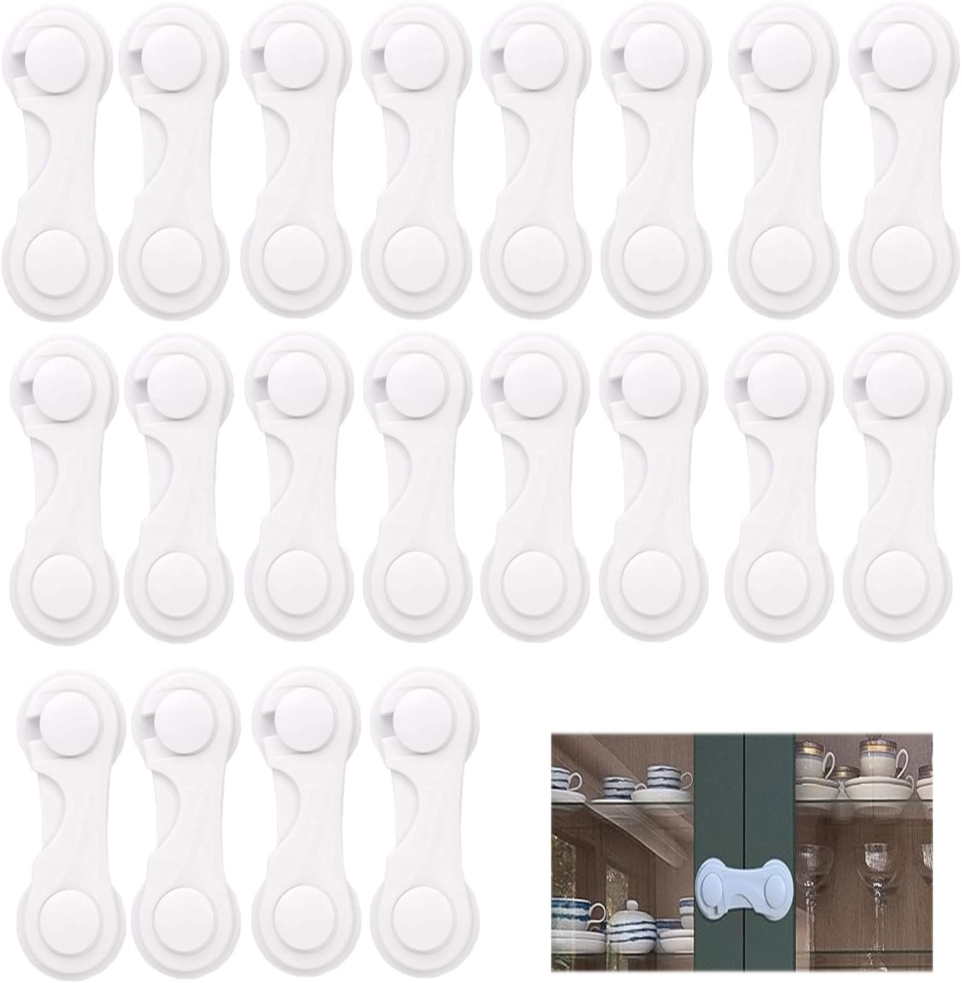 20Pcs Cabinet Locks for Babies, Child Safety Cabinet Locks with Adhesive for Wardrobe Drawer Cupboards Fridge Oven Closet Pantry, Baby Proofing Door Latch for Protecting Kids Toddler Infant