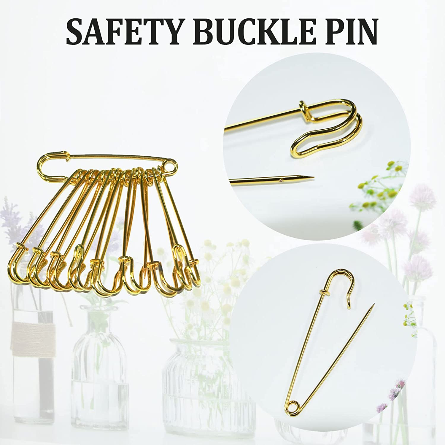 Large Safety Pins, Large Safety Pins Heavy Duty for Clothes, 12 Pack Pins Assorted for Clothes, Leather, Crafts, Canvas, Blankets, Shawls, Kilts (Gold, 100Mm 4'') image number 3
