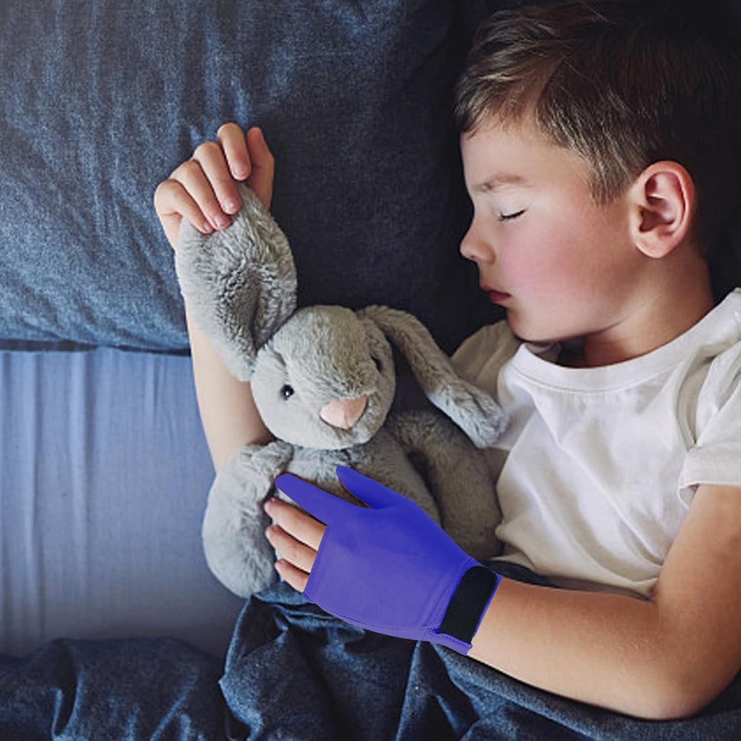 4 Pcs Thumb Sucking Guard Gloves for Kids Ages 5-10, Breathable Sensory Gloves to Stop Thumb Sucking & Nail Biting, Soft Cotton anti Suck Guard with Chewy Compression (Blue) image number 6