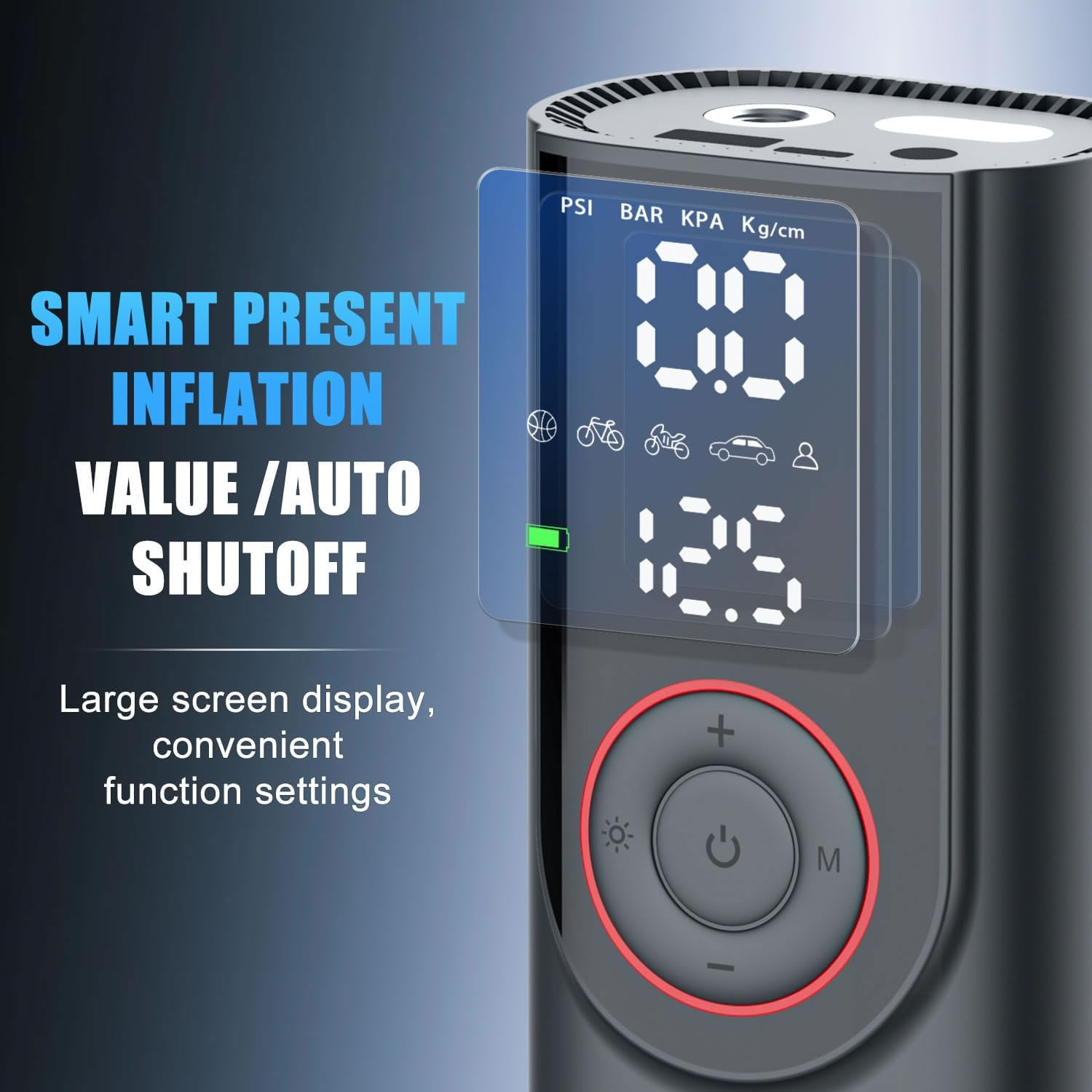 TOPEX 12V Car Tyre Inflator Portable Air Compressor Cordless Air Pump 150PSI Air Pump Dual Power Electric Tyre Pump with LED Light & LCD Display for Car/Motorcycle/Bike/Ball/Custom image number 2