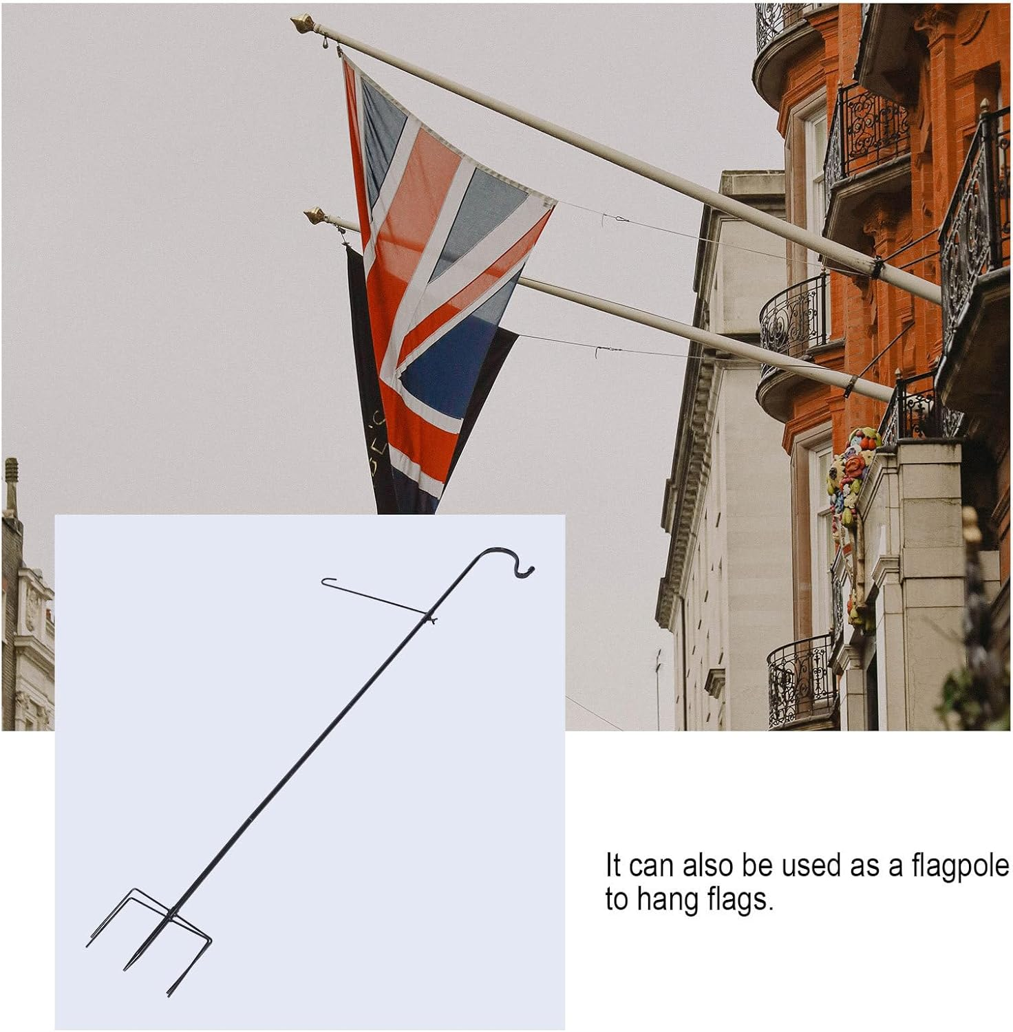 1Pc Floor Outlet Flagpole Shepherd Hook Wind Chime Hanger Windchime Hanger Outdoor Pot Outdoor Plant Hanger Stand Streetlamp Hanger Garden Hanger Streetlamp Holder Black Happyyami image number 2