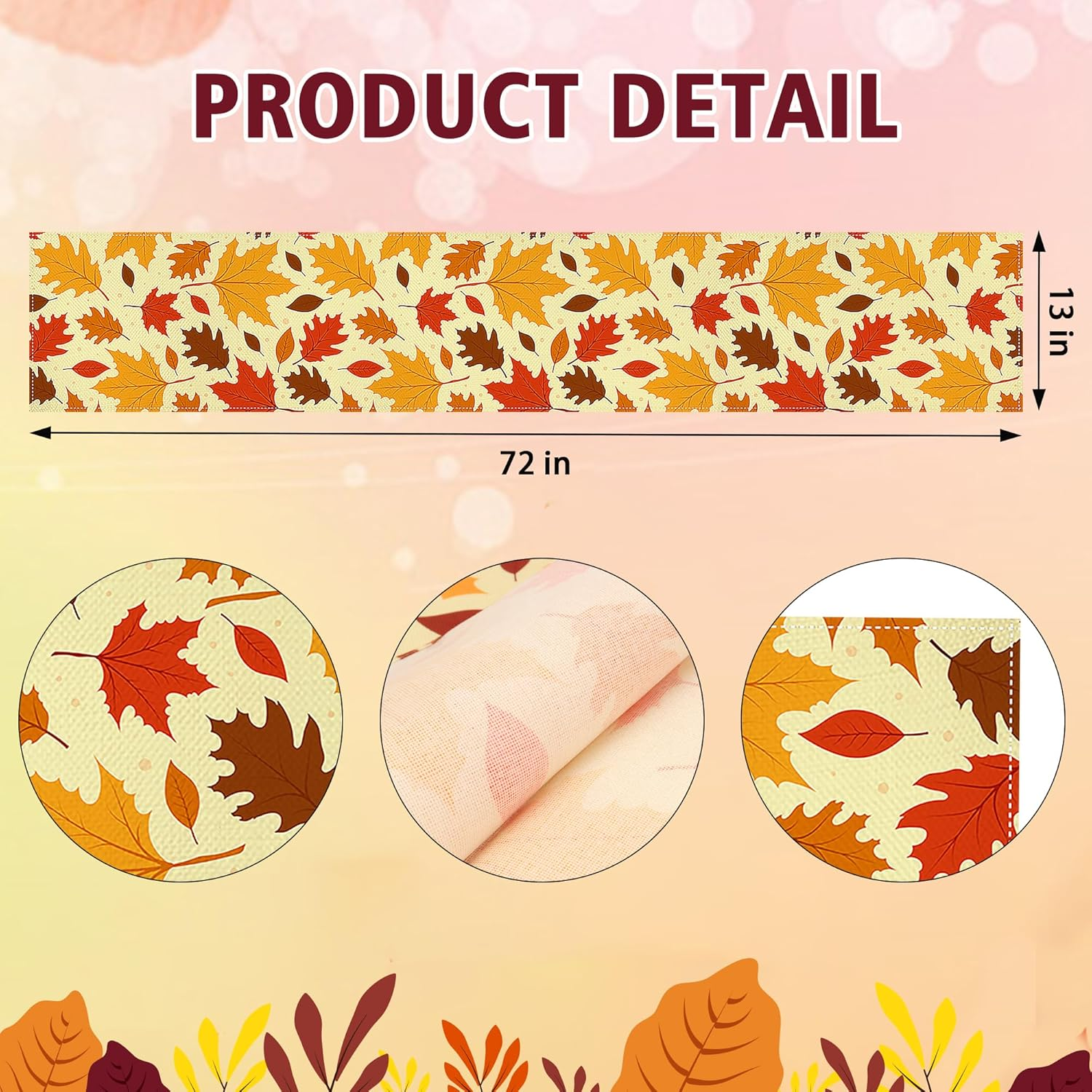 Lucleag Fall Maple Leaves Table Runner for Thanksgiving Autumn Home Dining Decoration, 13X72 Inch image number 6