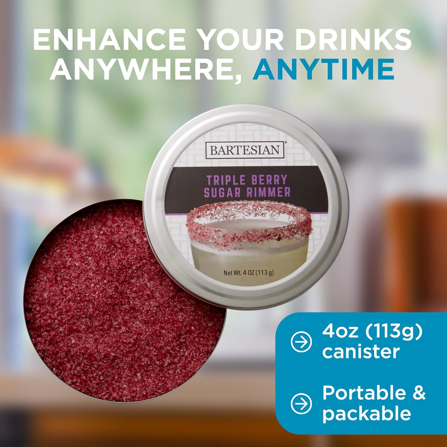 Bartesian Triple Berry Sugar Cocktail Glass Rimmer - Cocktails Glasses Sweet Rimming Garnish for Bar Drink Lemon Drop, Margaritas, Gimlets, Cosmopolitan - Home Bartending Mixology Supplies image number 1