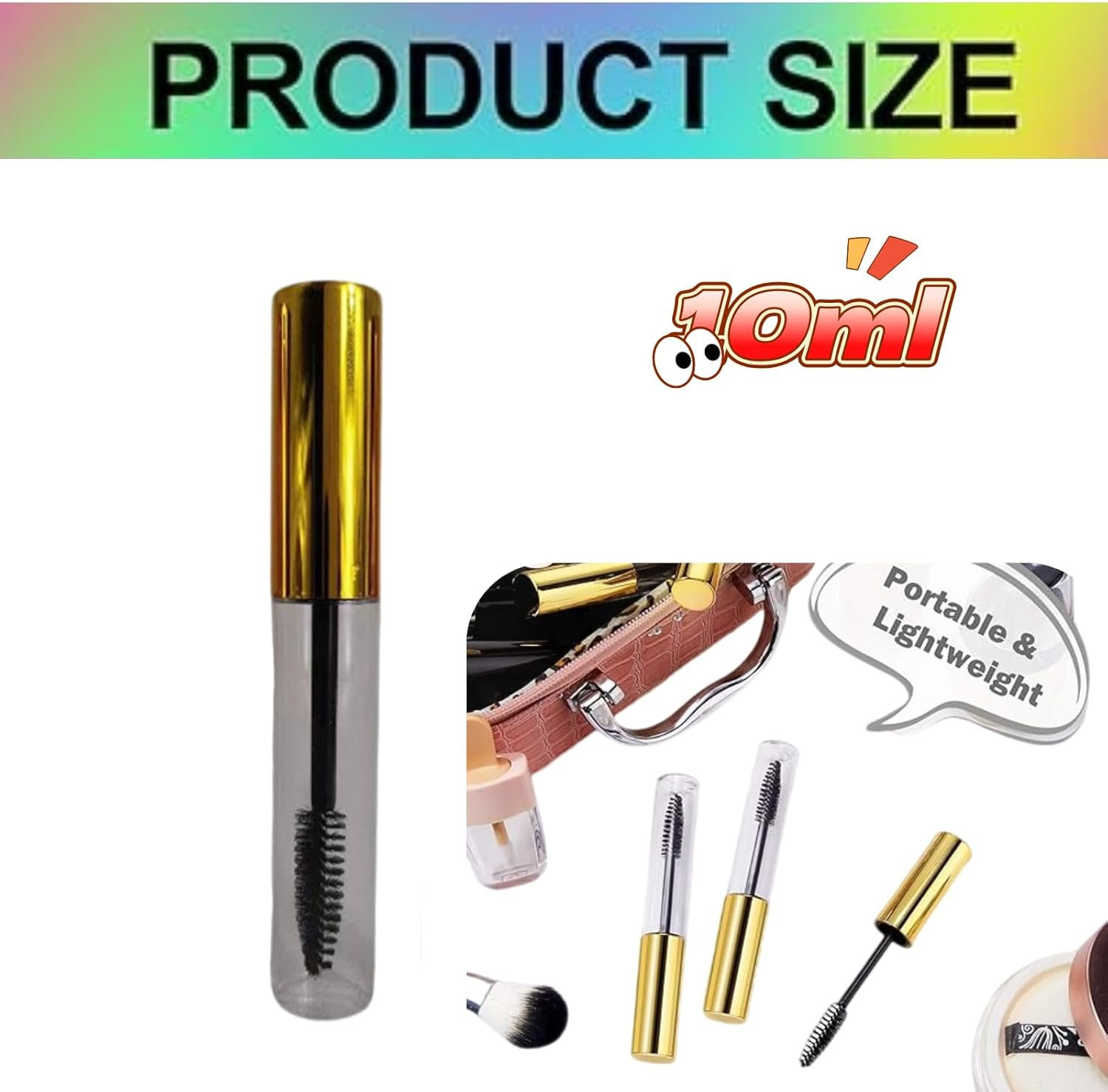 Kalione Empty Mascara Tubes with Spiral Brush Wand, Gold Cap Clear Container, 10Ml Refillable Bottles for Castor Oil, Eyelash Serum, 5 Pack，Diy Cosmetic Containers Bottles for Home and Travel image number 2