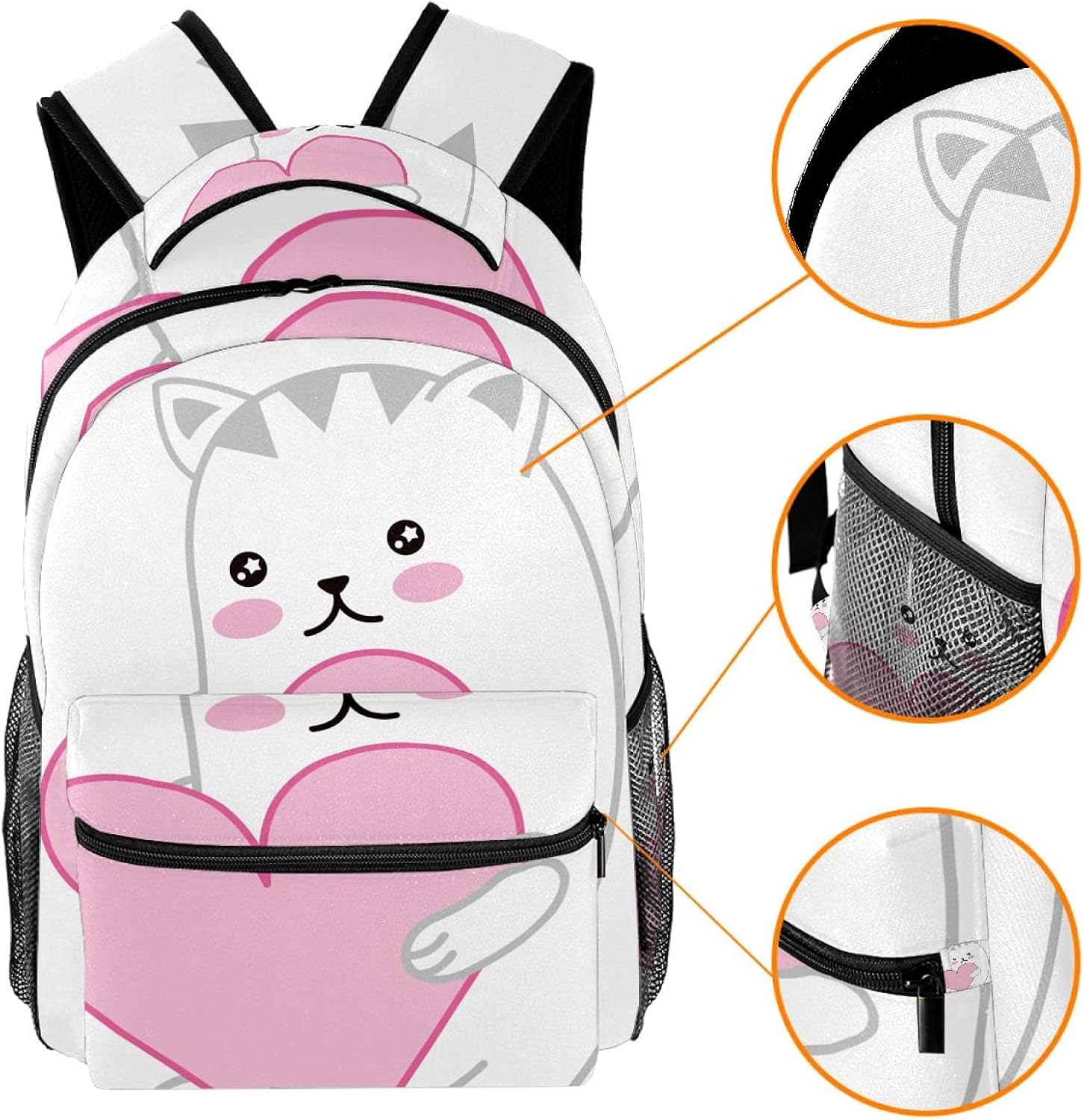 Cat Expressions with Heart Illustrations Backpack Students Shoulder Bags Travel Bag College School Tote Backpacks image number 2