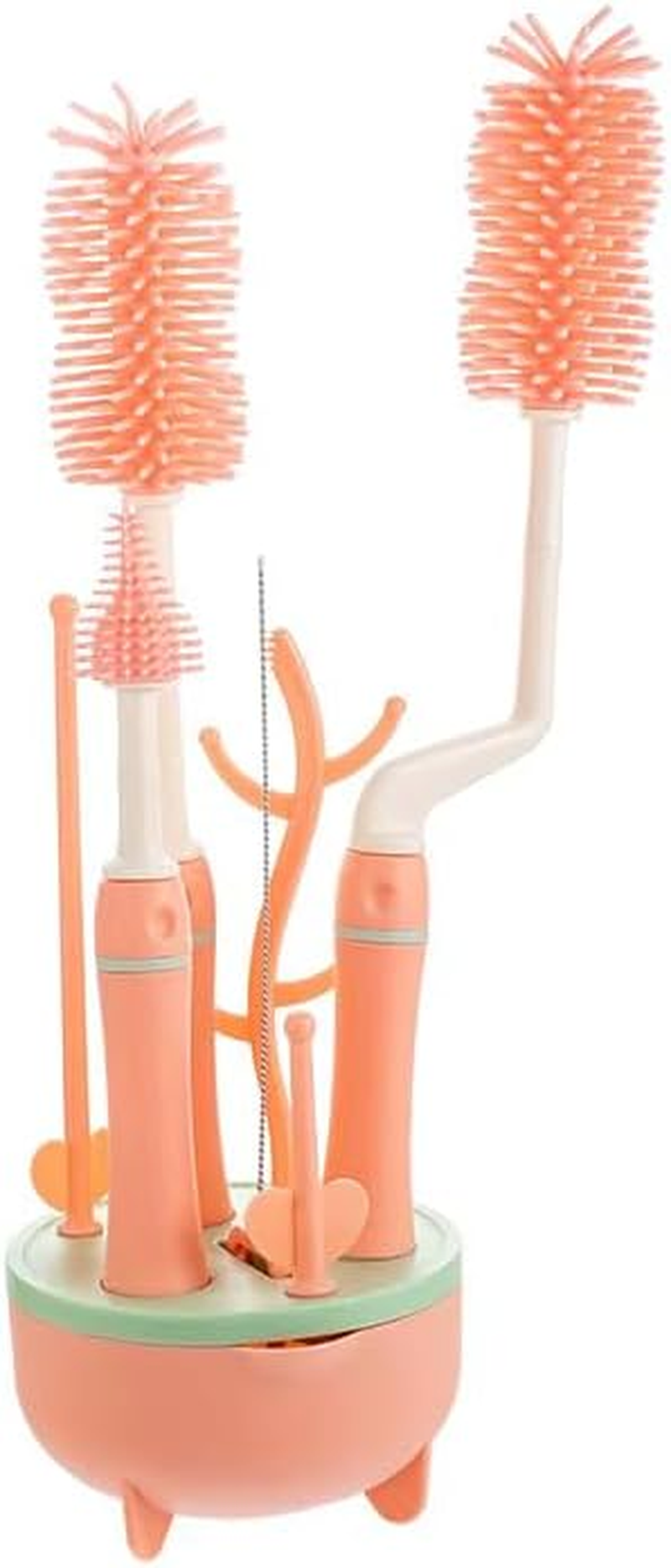 Hercules Bear 5-In-1 Baby Bottle Cleaning Brush Kit, Silicone Bristles, Nipple, Straw, Drying Rack, 5 Cm, Pink image number 4