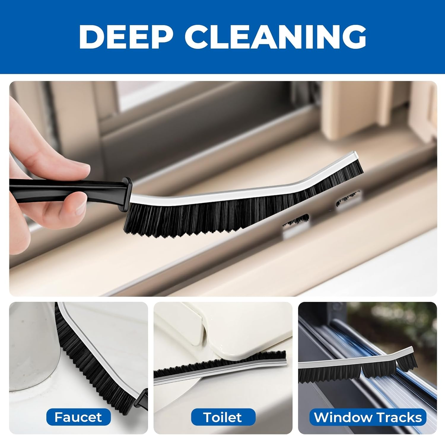 Crevice Cleaning Brushes, Grout Cleaner Brush for Small Spaces to Reach, Magic Brush, Bathroom Accessory, Cleaning Tools, Cleaning Supplies for Shower, Toilet, Sink(2, Black) image number 3