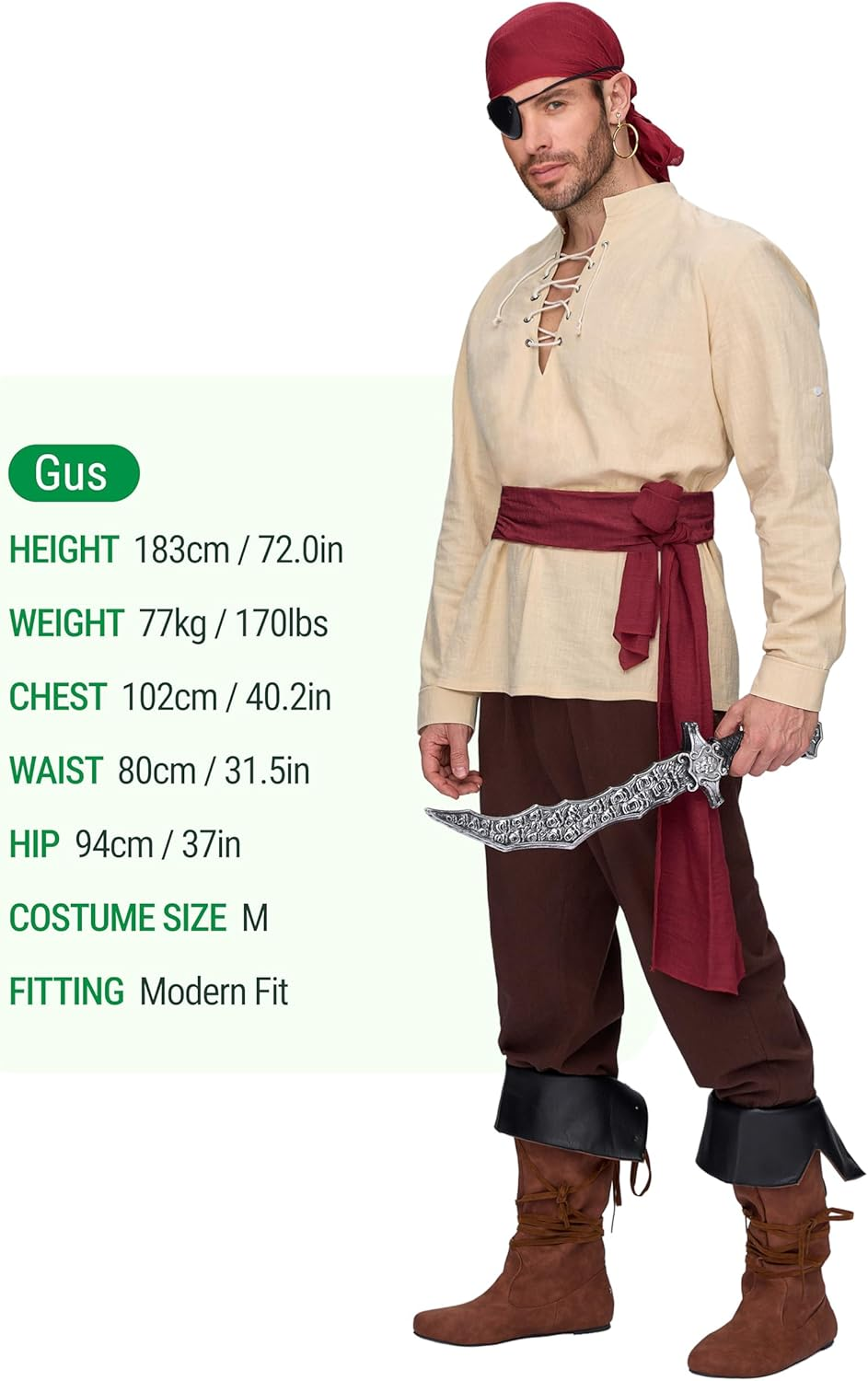 Spooktacular Creations Men Pirate Costume, Adult Halloween Costume Renaissance Medieval Viking Pirate Costume Cosplay image number 2