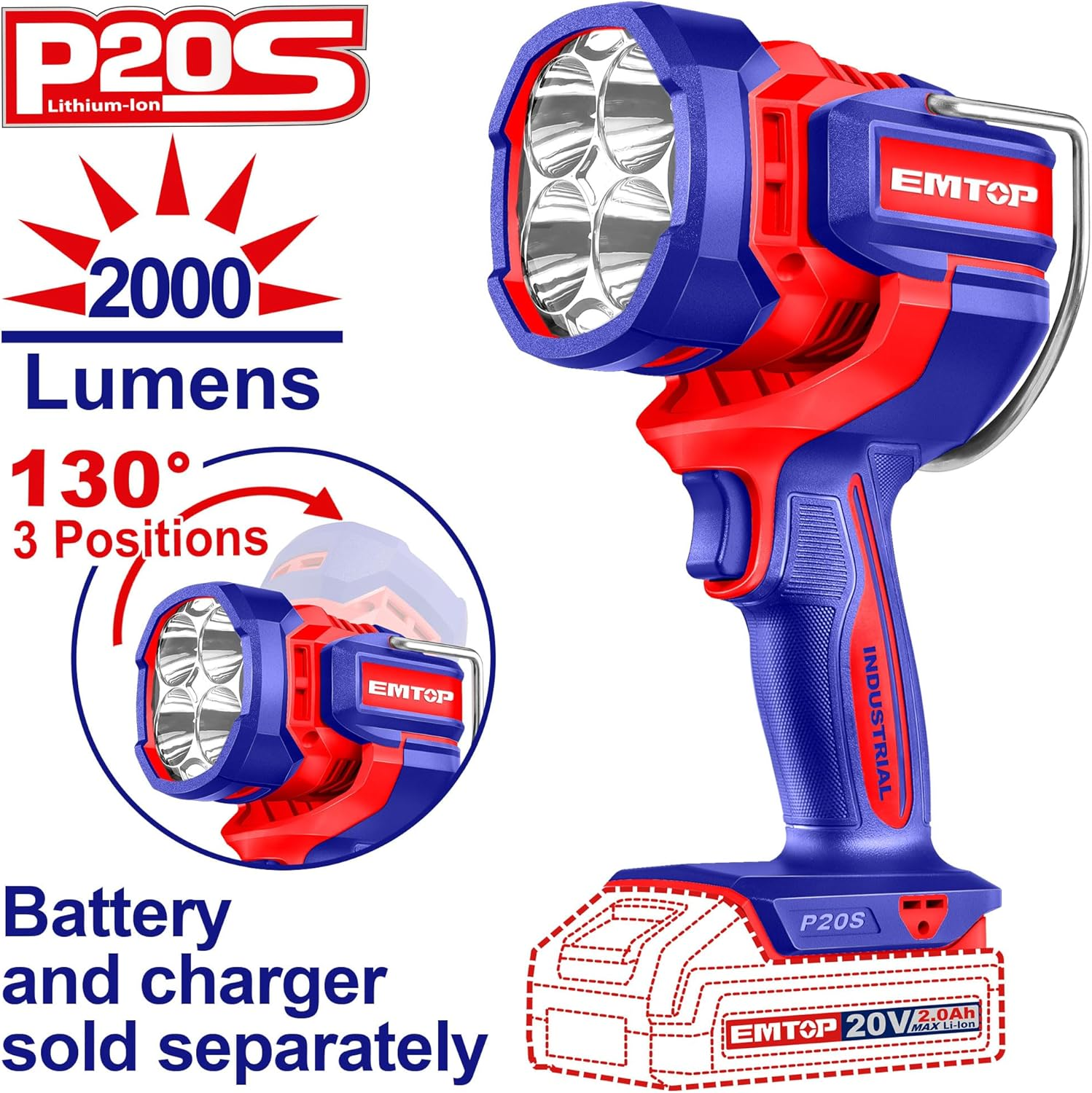 EMTOP Cordless LED Work Light (Body Only) 3 Brightness Modes ELWLI2088 image number 2