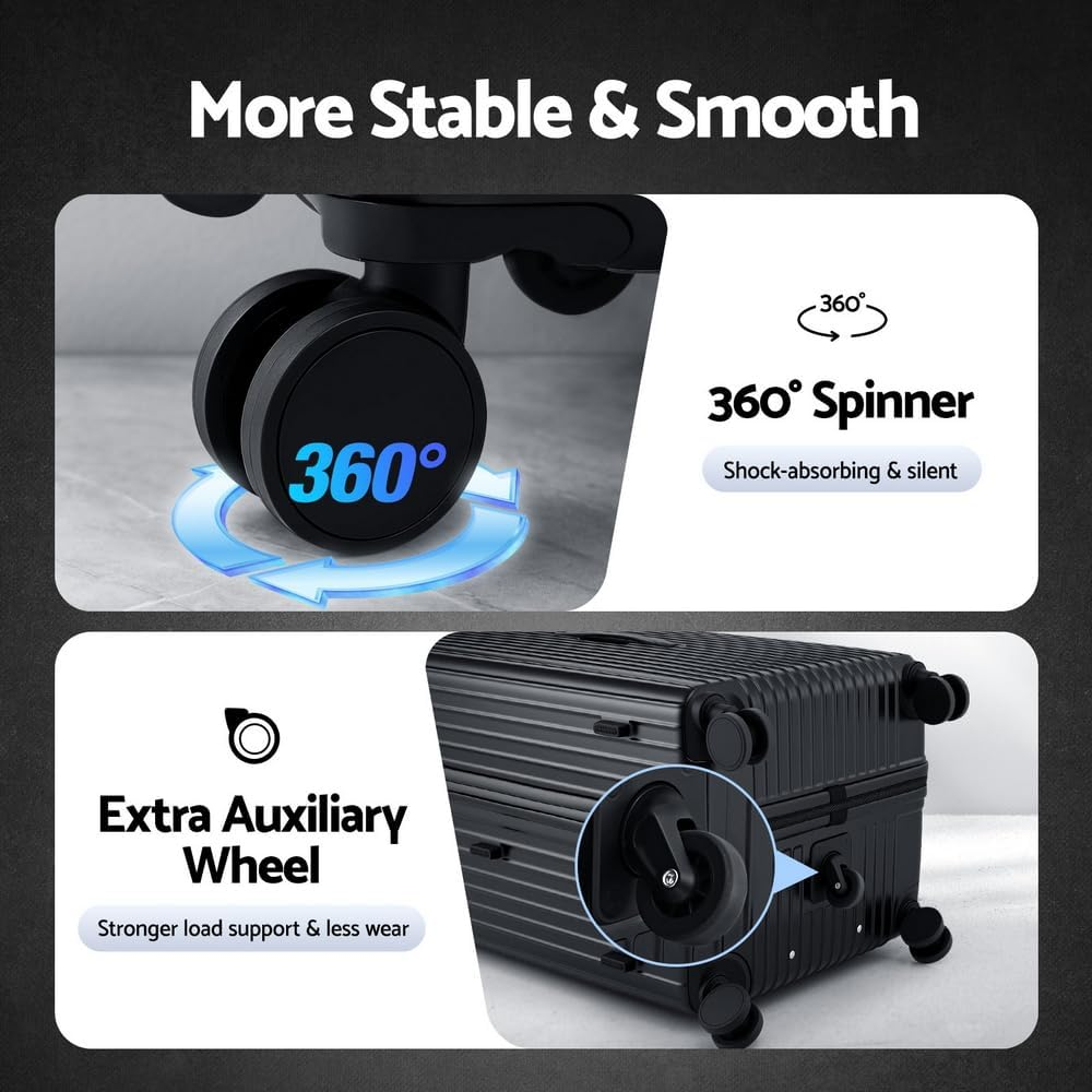 Wanderlite 32'' Trunk Luggage, Suitcase with Larger Capacity, 5 Wheels, Travel Luggage with Usb&Type-C Port, Phone & Cup Holder, TSA Lock, Lightweight Hardshell, Black