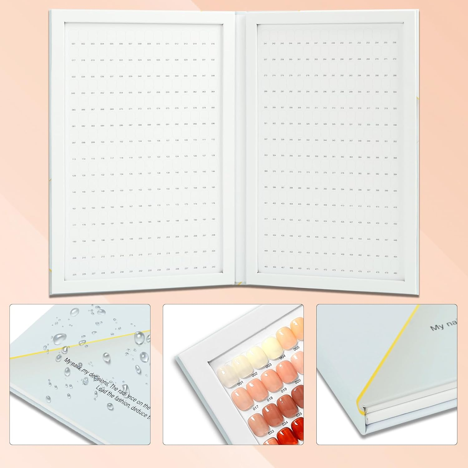 480 Nail Color Display Book,Professional Nail Polish Swatches Chart Book with 600 Display Tips & 1-500 Number Label Stickers, Pre-Numbered Slots,Perfect for Salons and Home Use(Starry Sky) - White image number 2