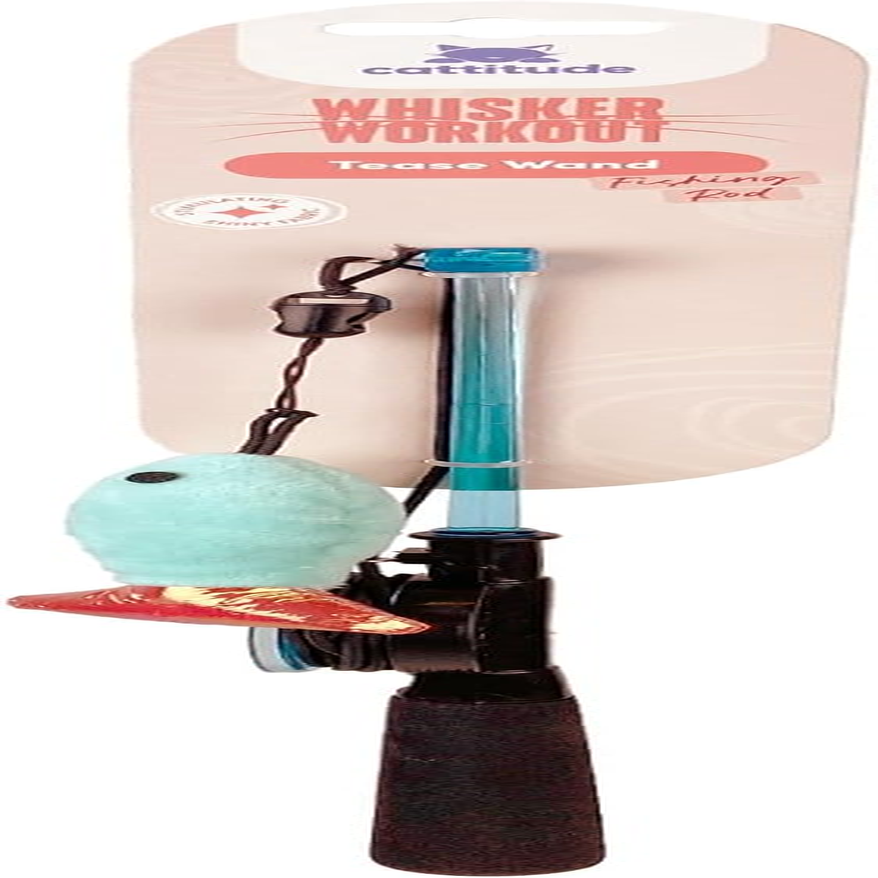 Cattitude Cat Toy Whisker Workout Simon Snake Tease Wand, 76Cm Height, Blue & Orange - Rattle to Encourage Play, Interactive Feathers, Textured Fabric