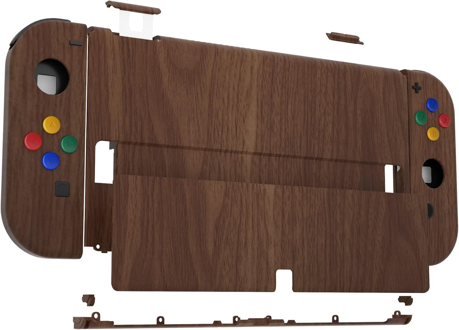 Extremerate Wood Grain Soft Touch Full Set Shell for Nintendo Switch OLED, Replacement Console Back Plate & Metal Kickstand, NS Joycon Handheld Controller Housing & Buttons for Nintendo Switch OLED image number 2