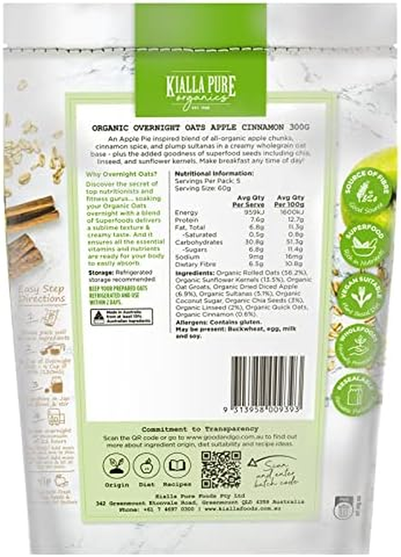 Kialla Organic Overnight Oats Apple Cinnamon Pouch 300G image number 2