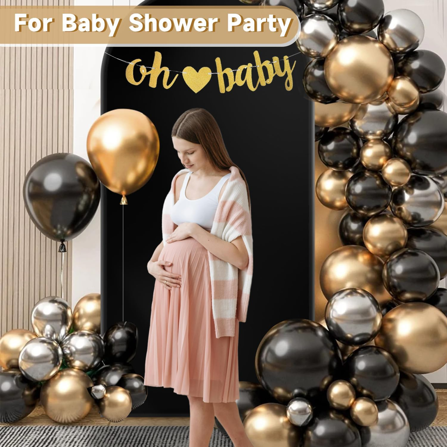 Hemmotop 6 Ft Black Arch Cover (No Arch Backdrop Stand), 2-Sided Spandex Arch Covers Stretchy Backdrop, for Wedding, Baby Shower, Birthday Party Decoration image number 6