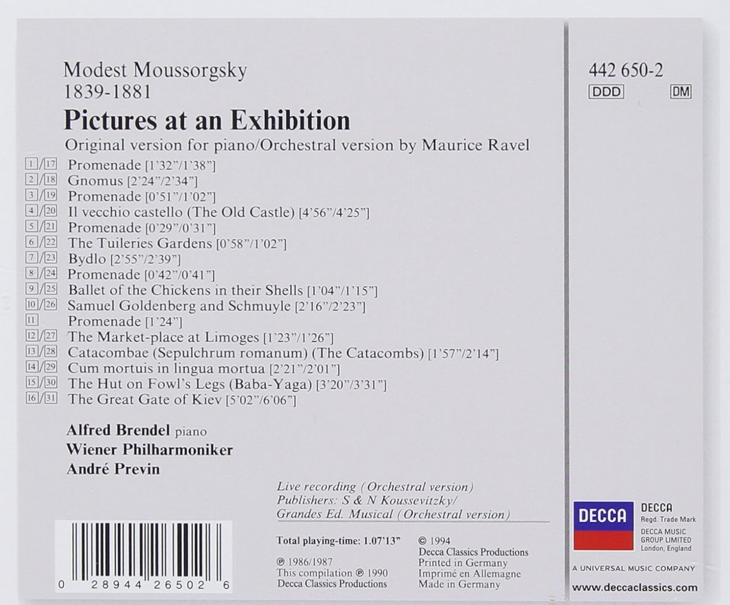 Mussorgsky: Pictures at an Exhibition (Piano & Orchestral Versions) image number 1