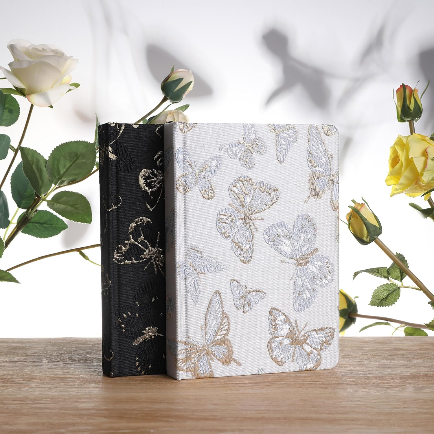 TIEFOSSI A5 Embroidered Fabric Journal for Women Men, College Ruled Journals for Writing, Butterfly Hardcover Notebooks for Work Business Home School